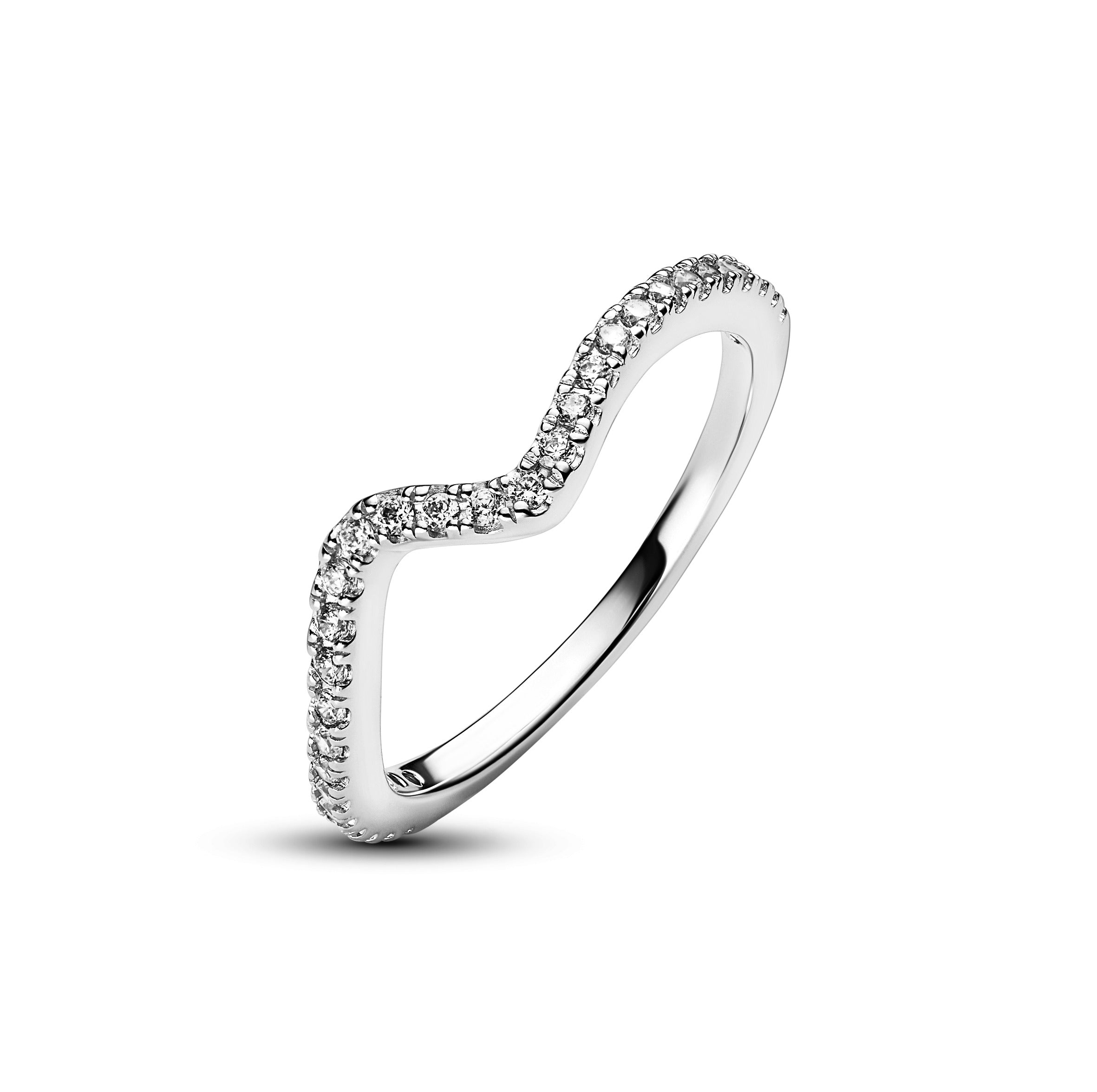 Wave Sterling Silver Ring With Clear Cubic Zirconia