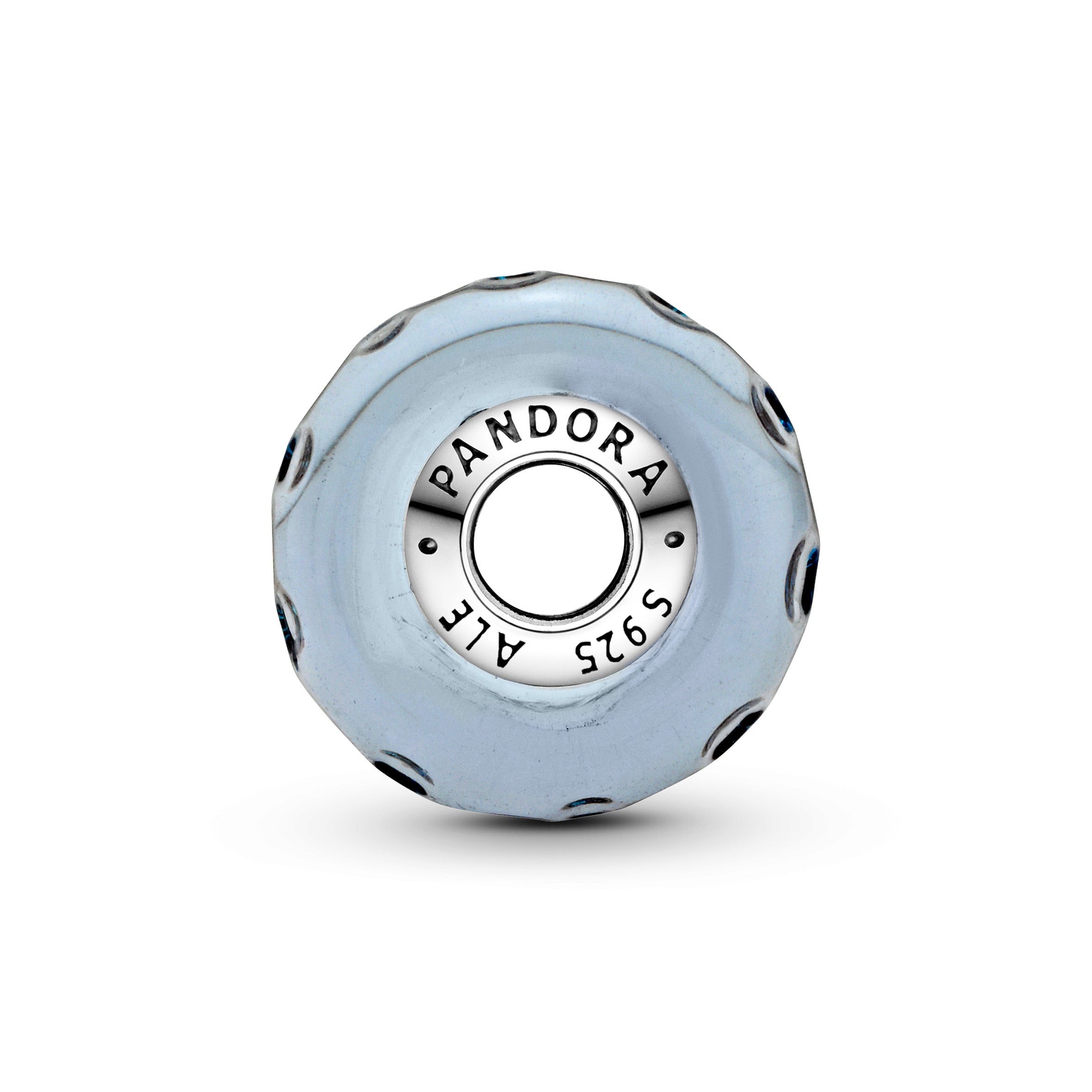 Wavy Sterling Silver Charm With Iridescent And Dark Blue Murano Glass