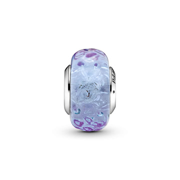 Wavy Sterling Silver Charm With Iridescent And Lavender Murano Glass