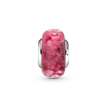 Wavy Sterling Silver Charm With Iridescent And Pink Murano Glass