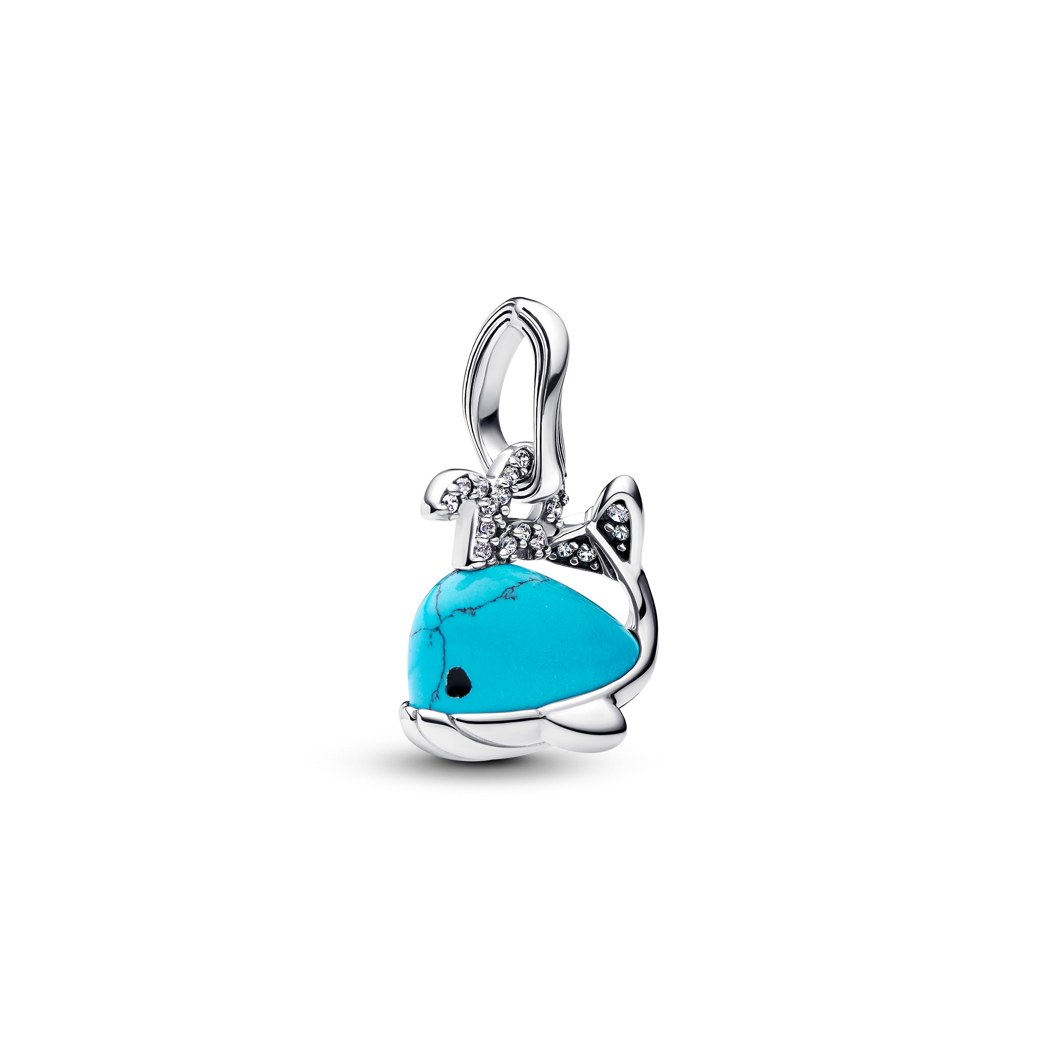 Whale Sterling Silver Dangle With Clear Cubic Zirconia, Imitation Turquoise And Black Enamel
