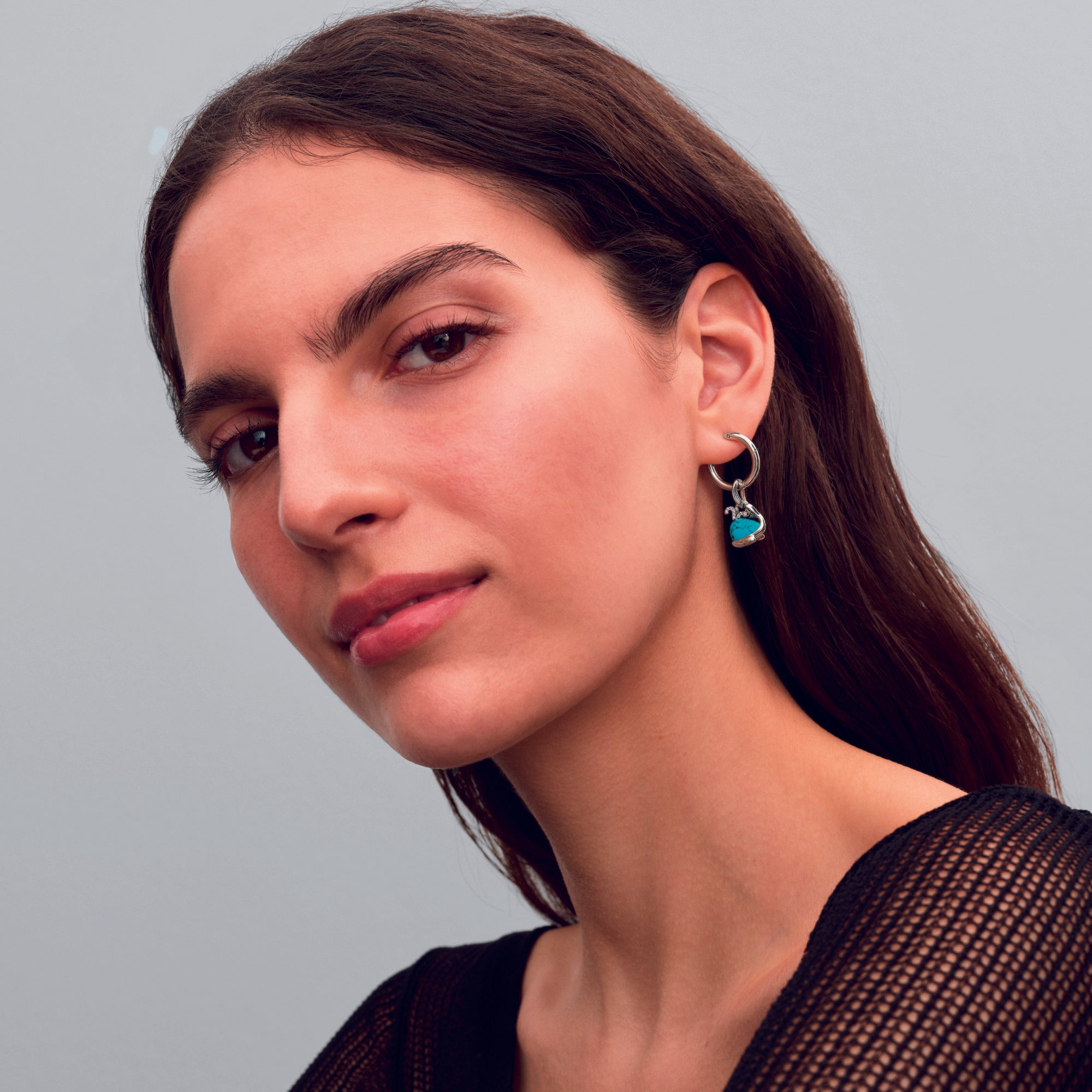 Whale Sterling Silver Dangle With Clear Cubic Zirconia, Imitation Turquoise And Black Enamel