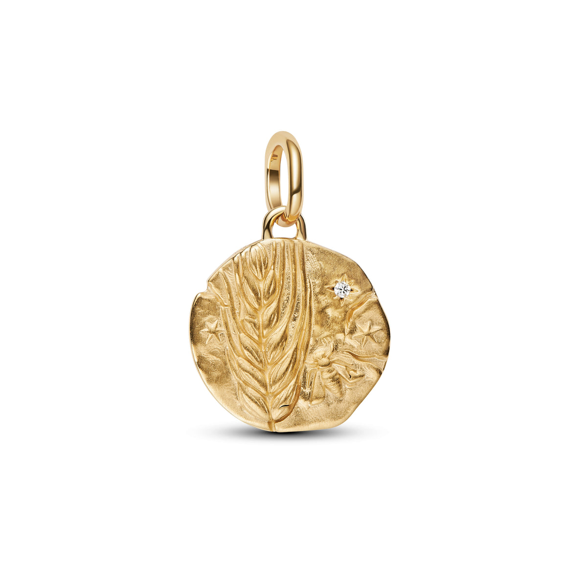 Wheat 14K Gold-Plated Medallion With Clear Cubic Zirconia