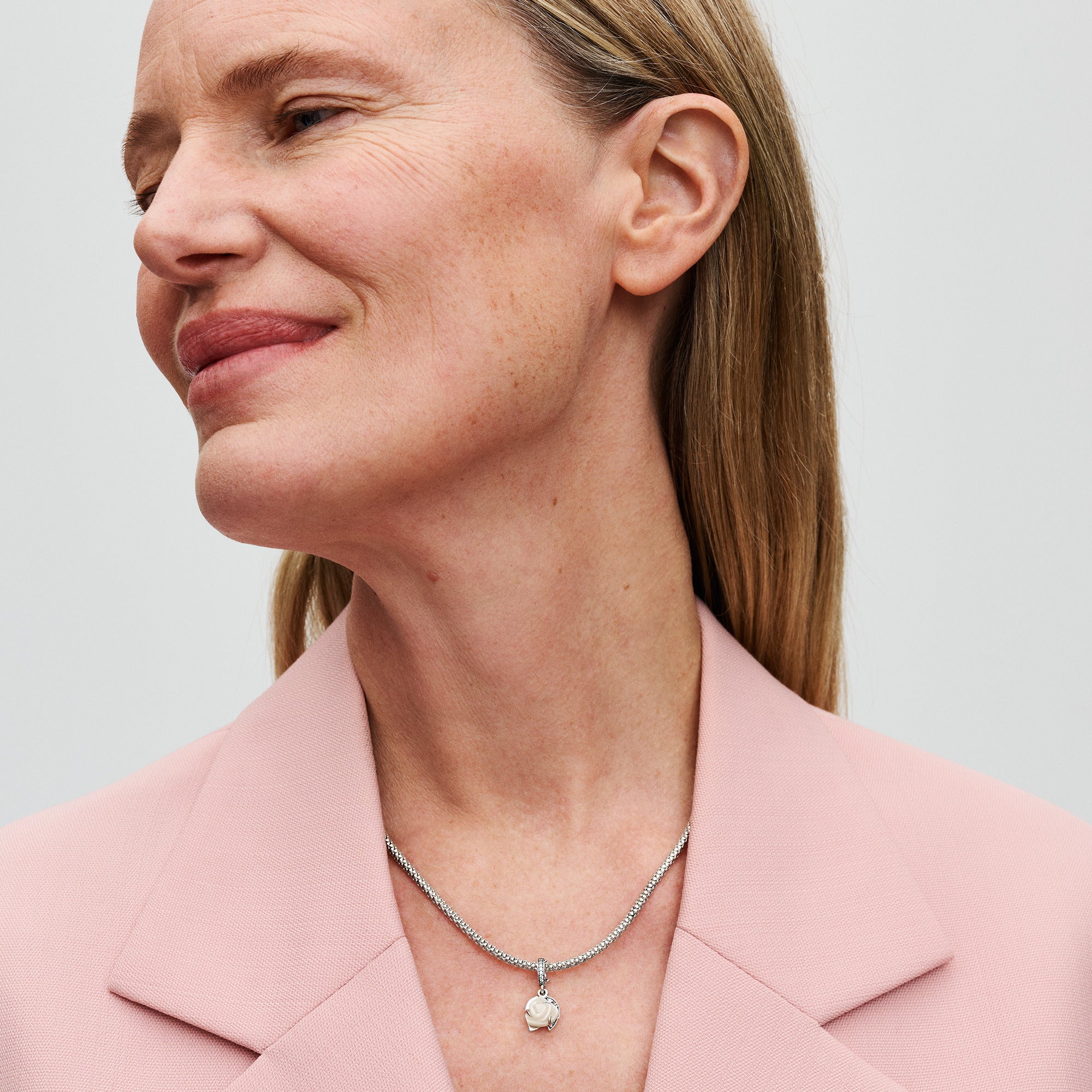 White Rose Sterling Silver Double Dangle With White Bioresin Man-Made Mother Of Pearl And Clear Cubic Zirconia