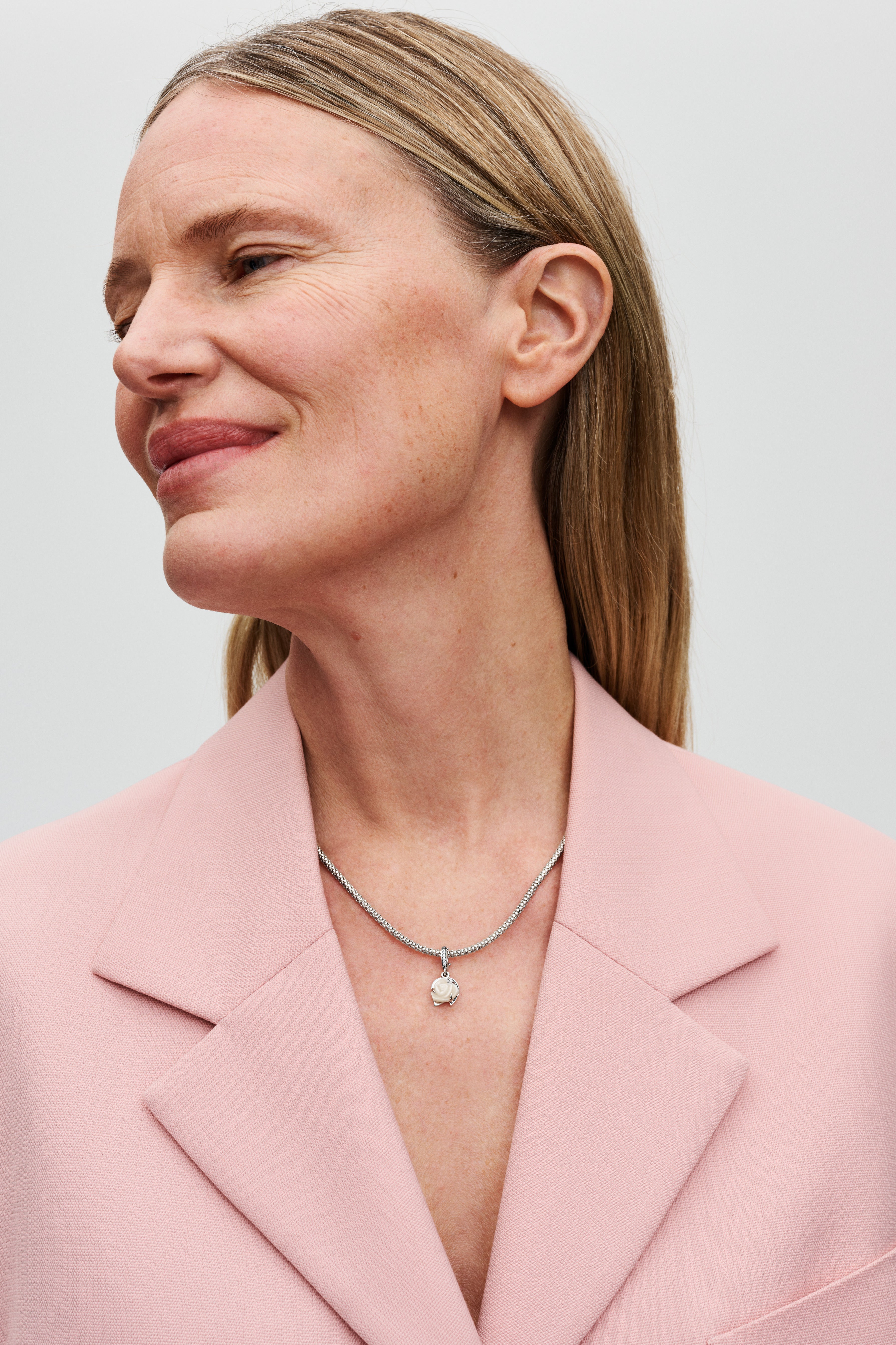 White Rose Sterling Silver Double Dangle With White Bioresin Man-Made Mother Of Pearl And Clear Cubic Zirconia