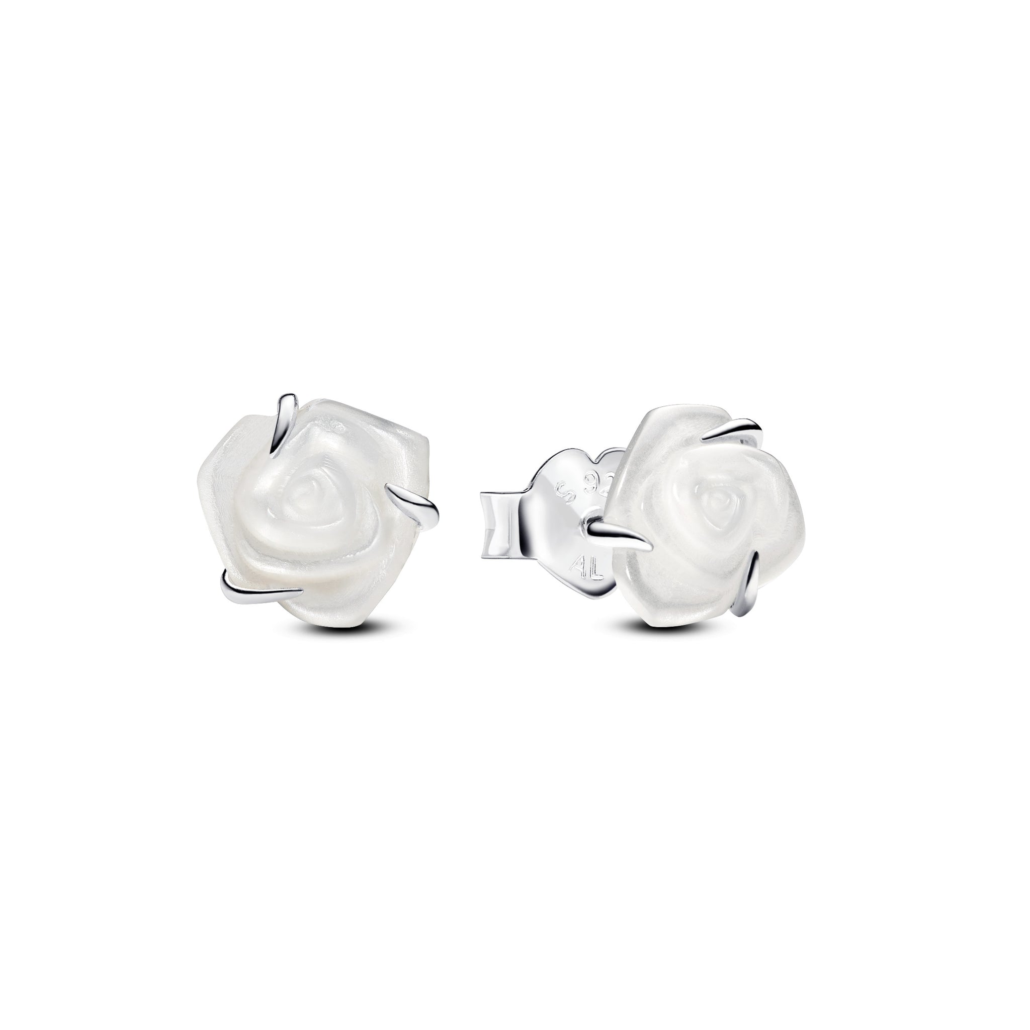 White Rose Sterling Silver Stud Earrings With White Bioresin Man-Made Mother Of Pearl