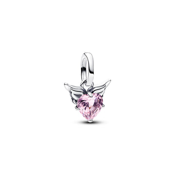 Winged Heart Sterling Silver Mini Dangle With Orchid Pink Crystal