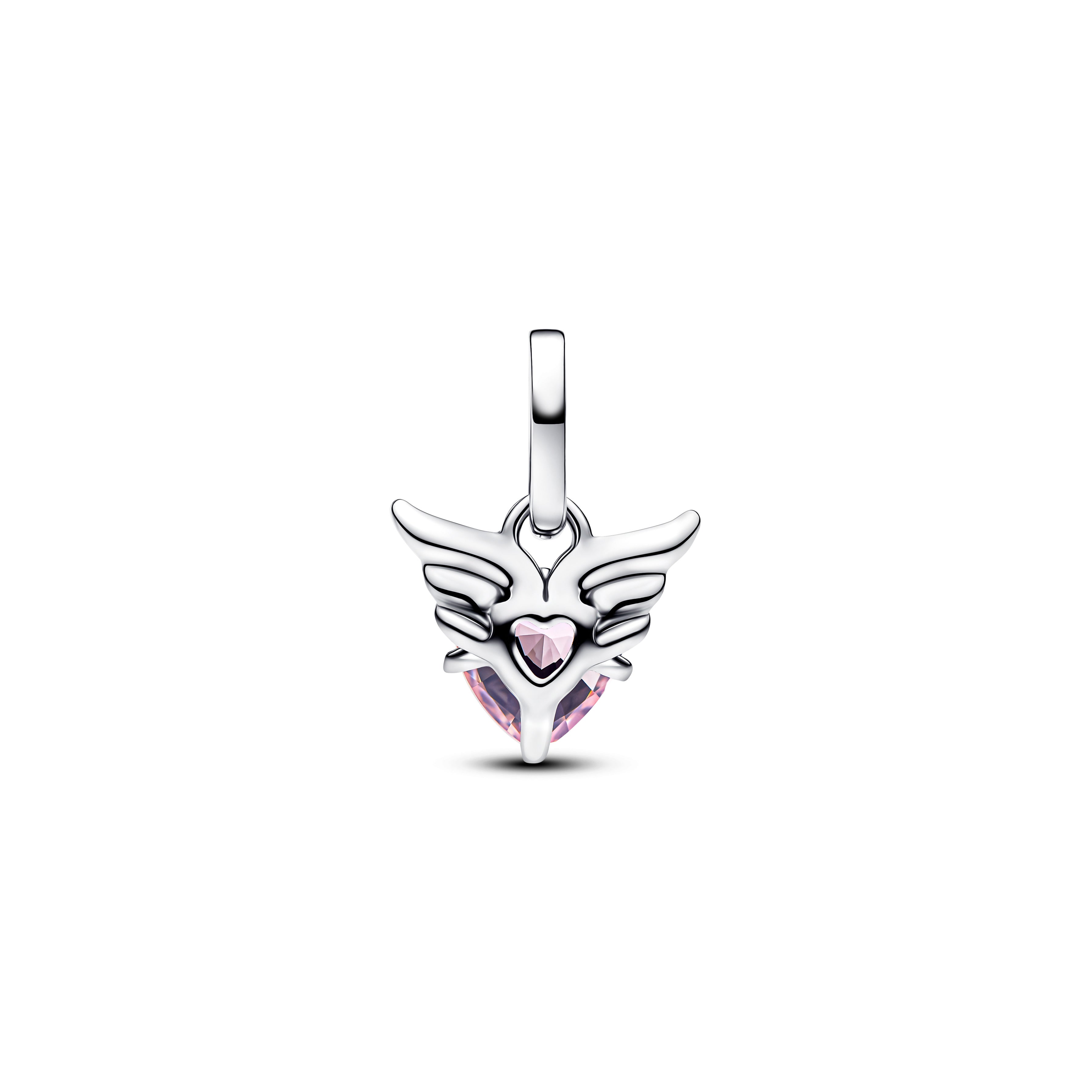 Winged Heart Sterling Silver Mini Dangle With Orchid Pink Crystal