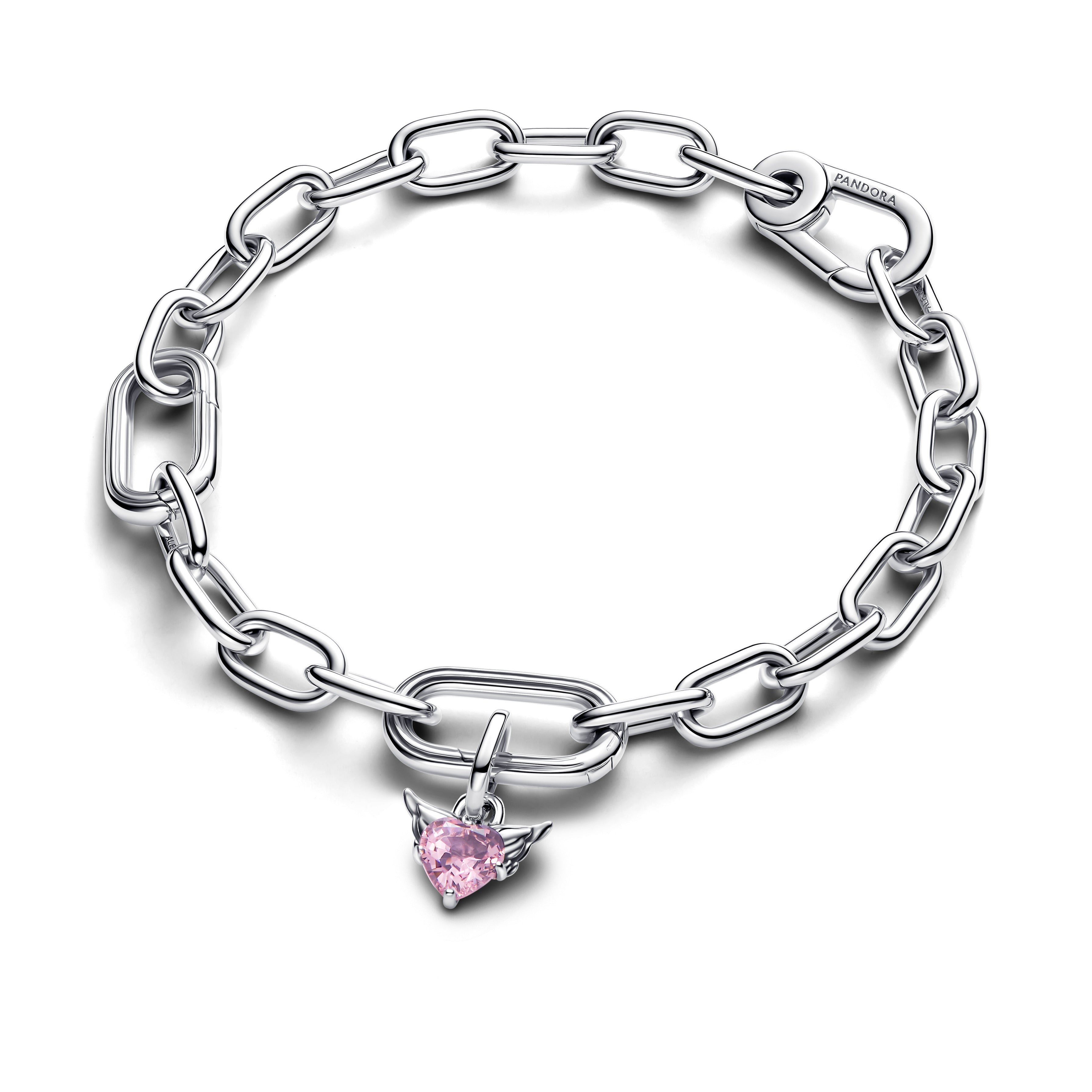Winged Heart Sterling Silver Mini Dangle With Orchid Pink Crystal