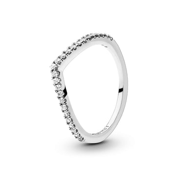Wishbone Silver Ring With Clear Cubic Zirconia