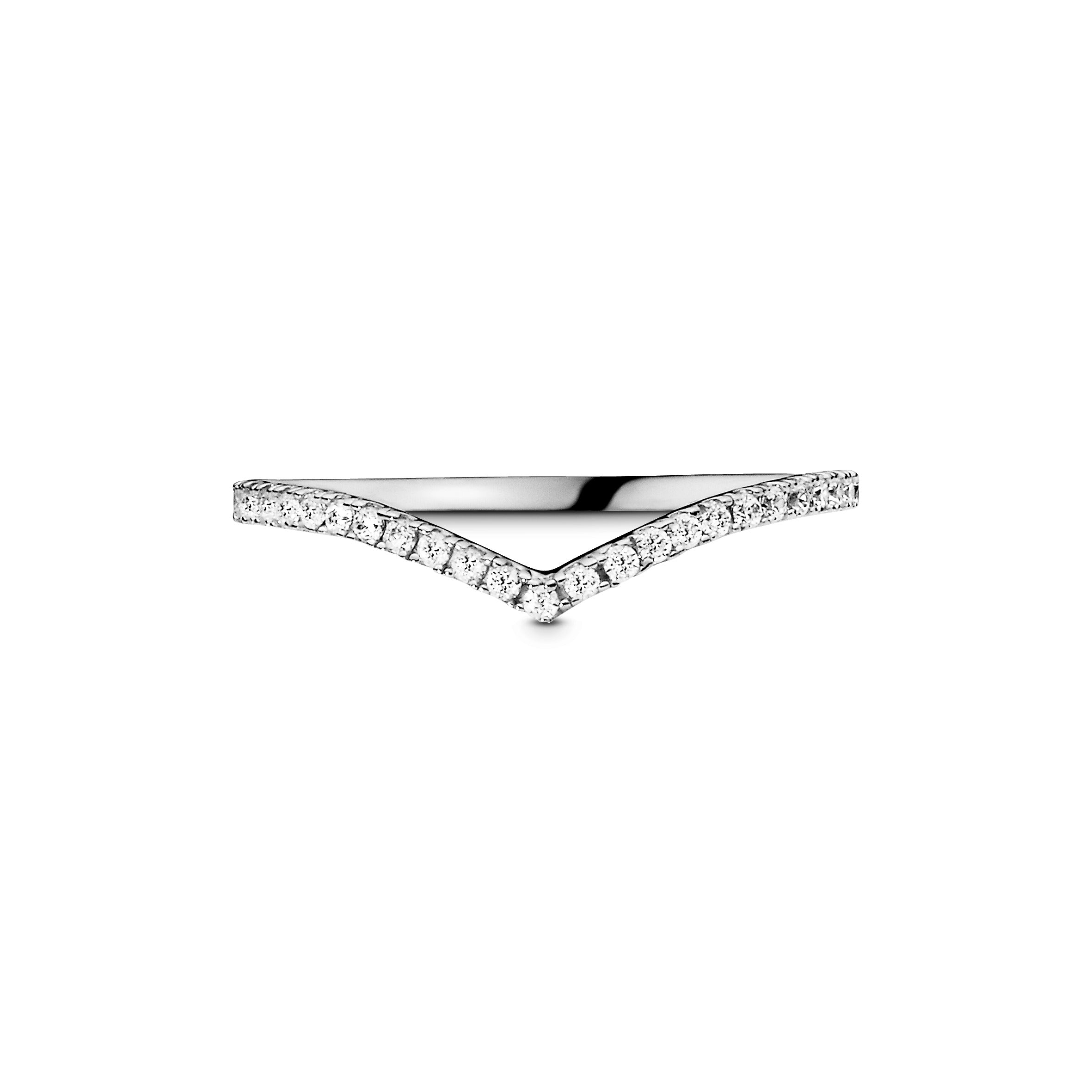 Wishbone Silver Ring With Clear Cubic Zirconia