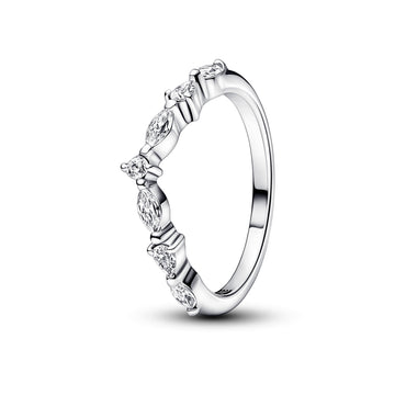 Wishbone Sterling Silver Ring With Clear Cubic Zirconia