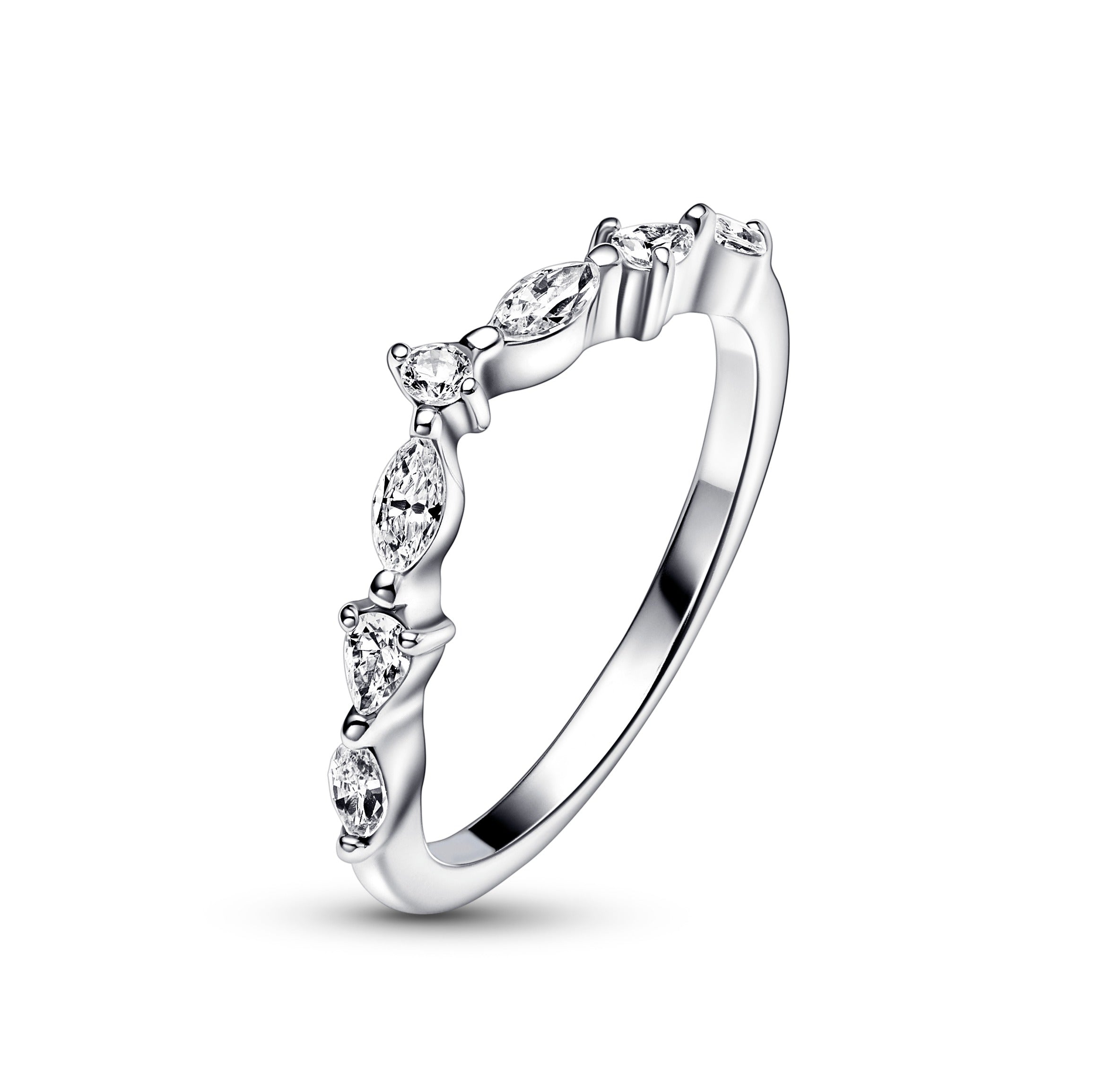 Wishbone Sterling Silver Ring With Clear Cubic Zirconia
