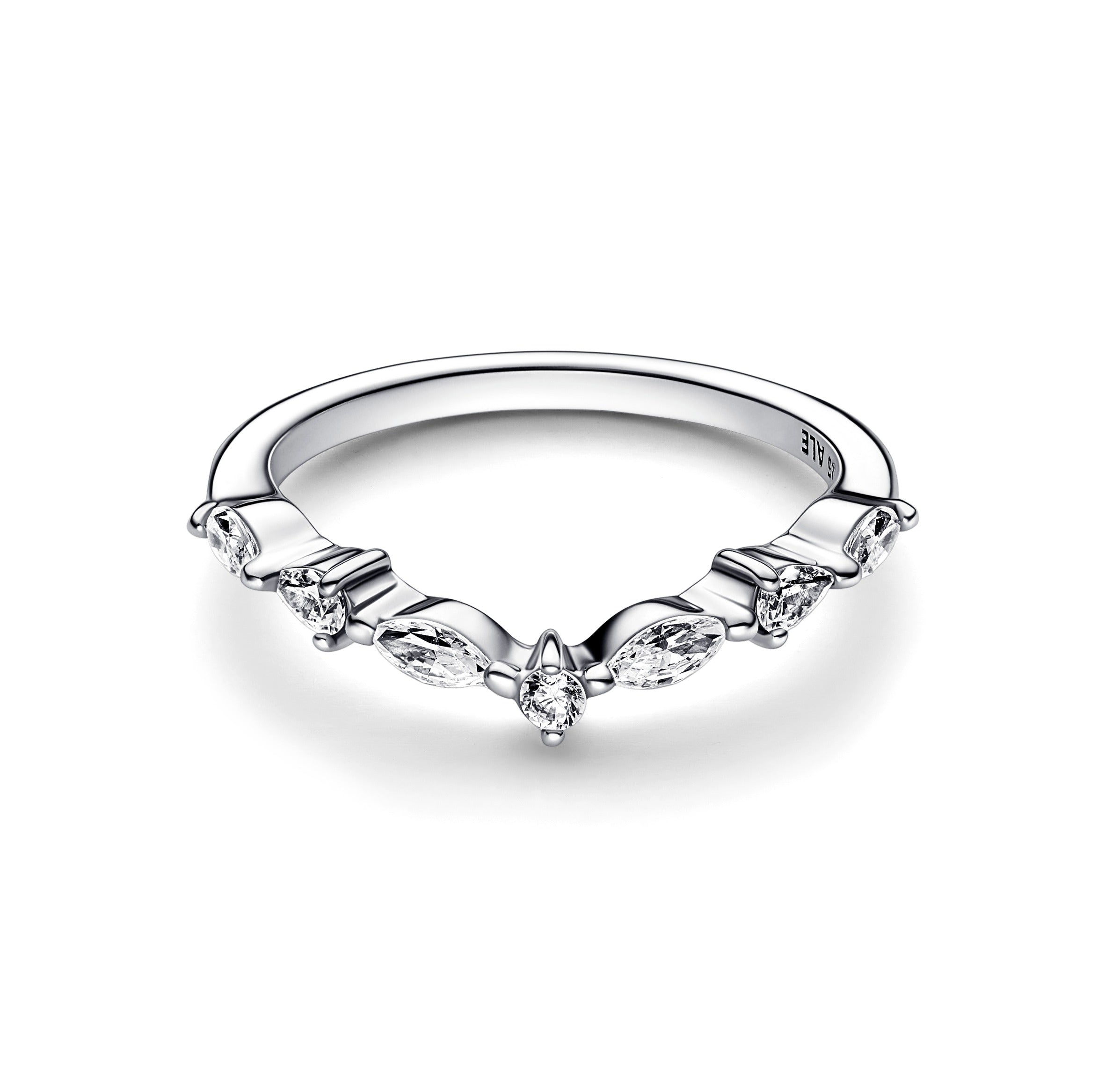 Wishbone Sterling Silver Ring With Clear Cubic Zirconia