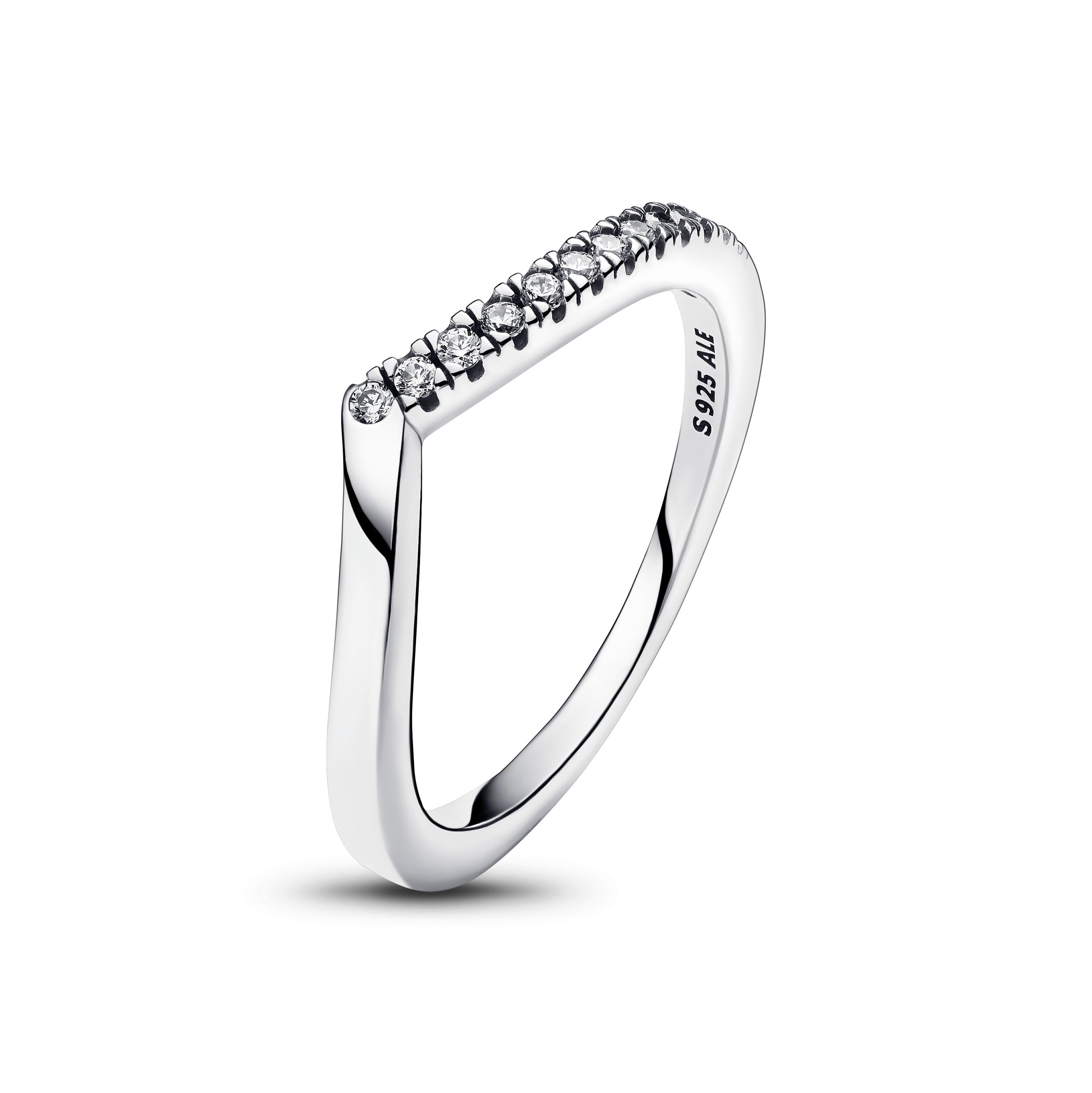 Wishbone Sterling Silver Ring With Clear Cubic Zirconia