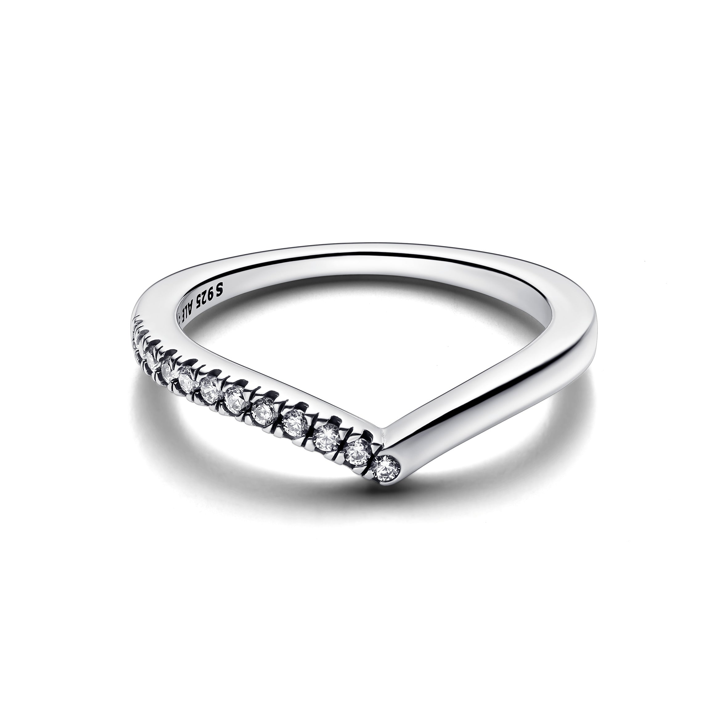 Wishbone Sterling Silver Ring With Clear Cubic Zirconia