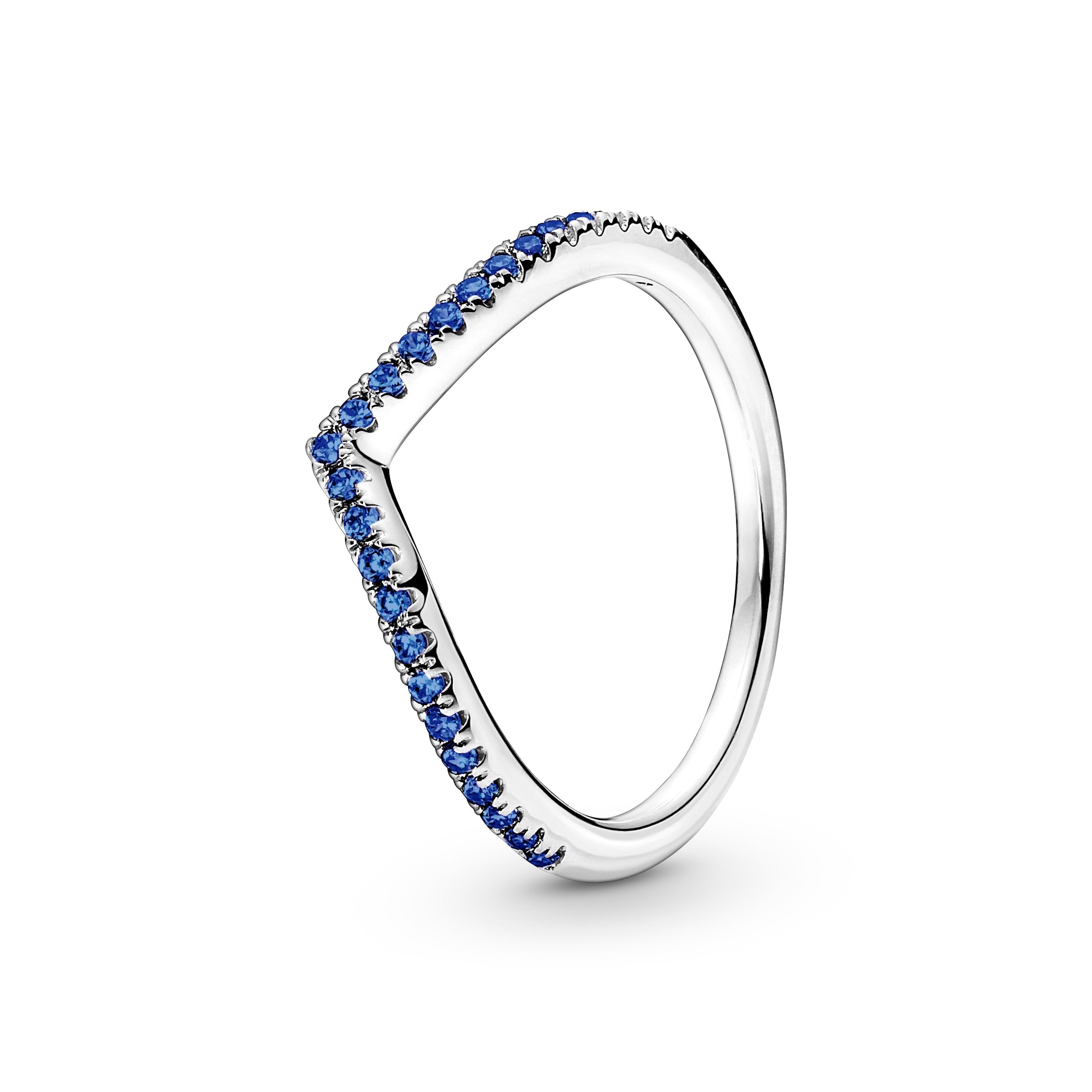 Wishbone Sterling Silver Ring With Stellar Blue Crystal