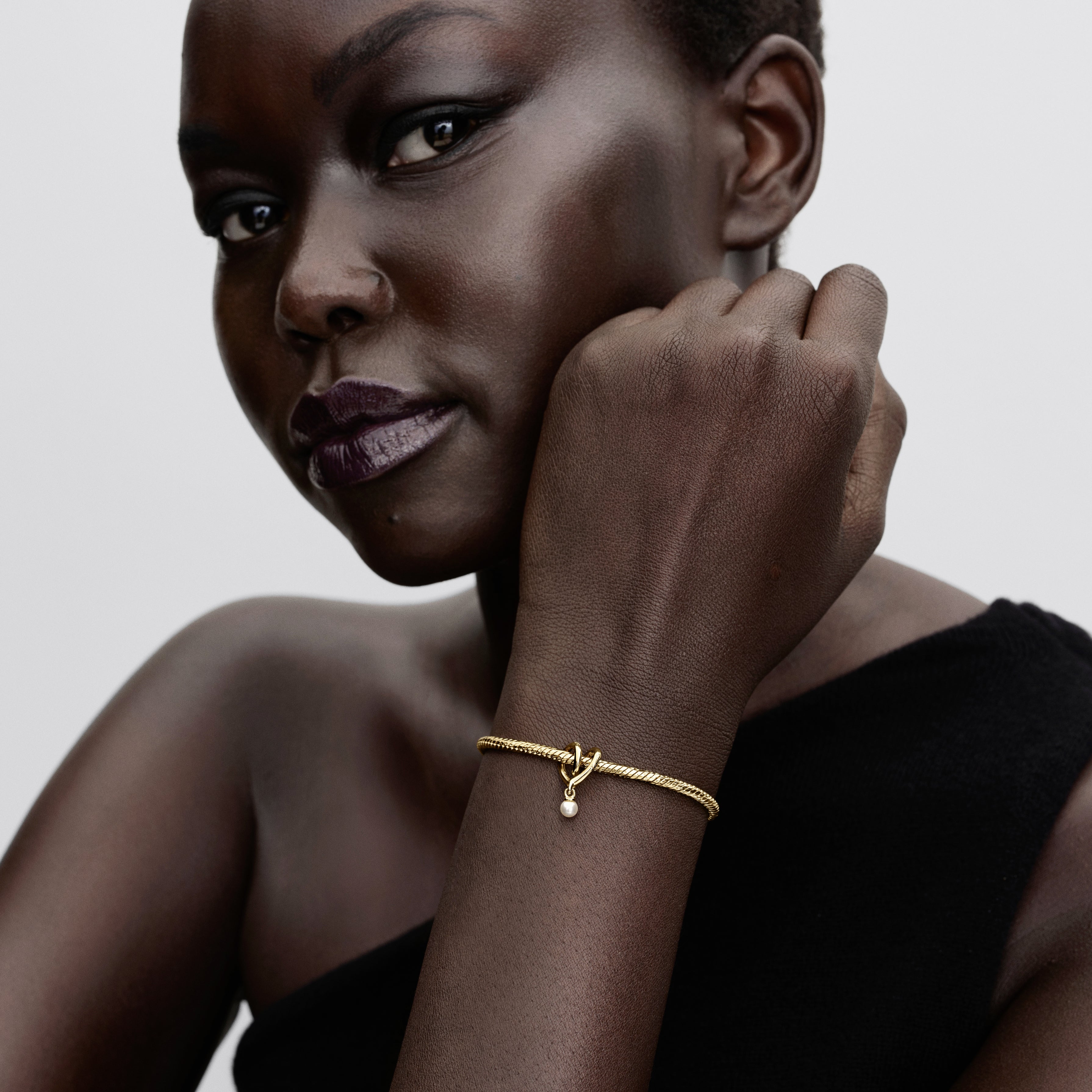 Wrapped Heart 14K Gold-Plated Charm With White Lacquered Artificial Pearl