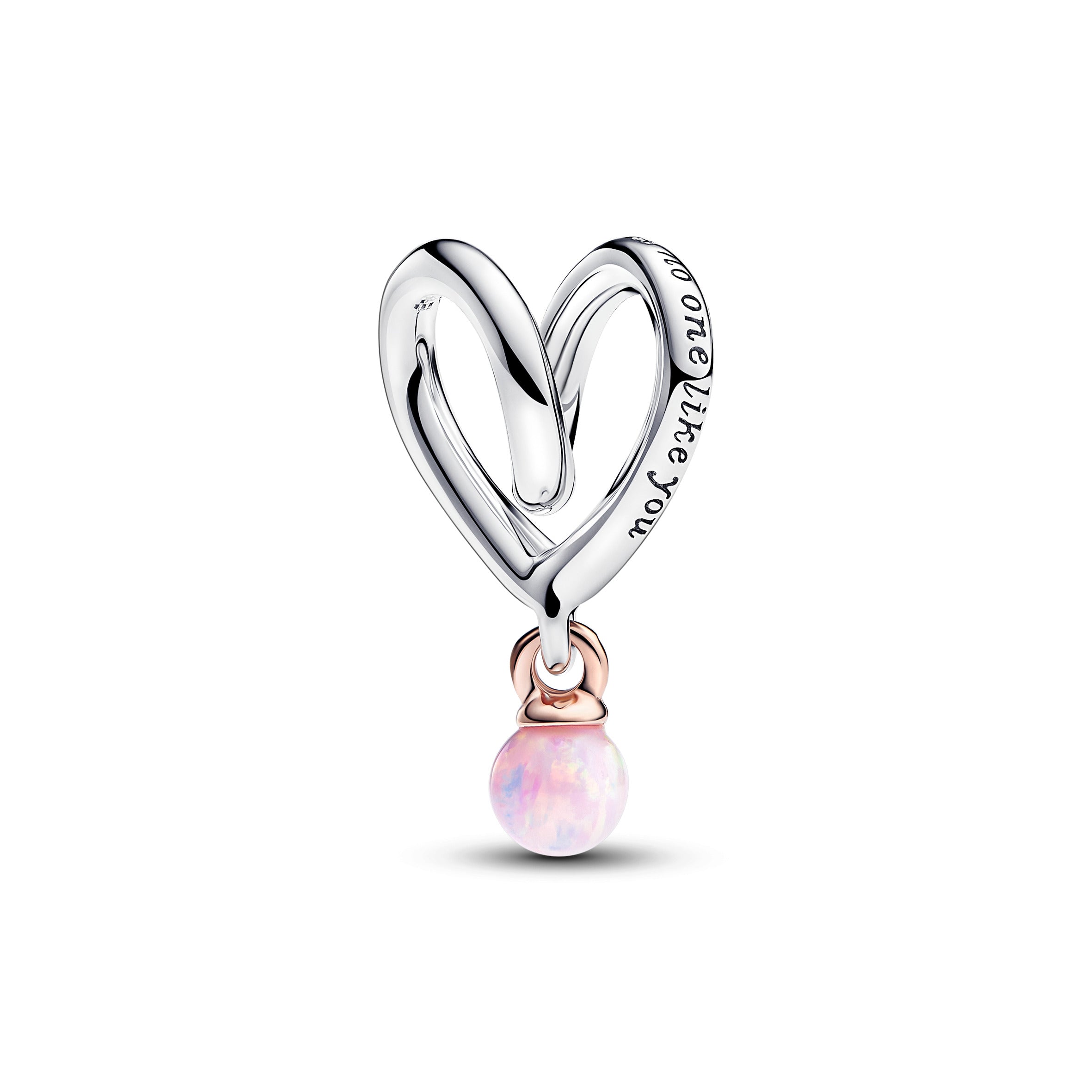 Wrapped Heart Sterling Silver And 14K Rose-Gold Plated Charm With Pink Lab-Created Opal