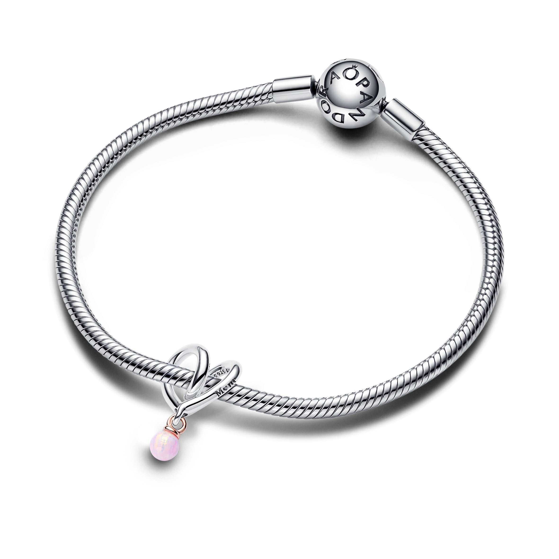 Wrapped Heart Sterling Silver And 14K Rose-Gold Plated Charm With Pink Lab-Created Opal