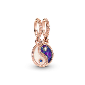 Yin And Yang 14K Rose Gold-Plated Splitable Dangle With Clear Cz, True Blue Crystal, Shimmering Silver White And Blue Enamel