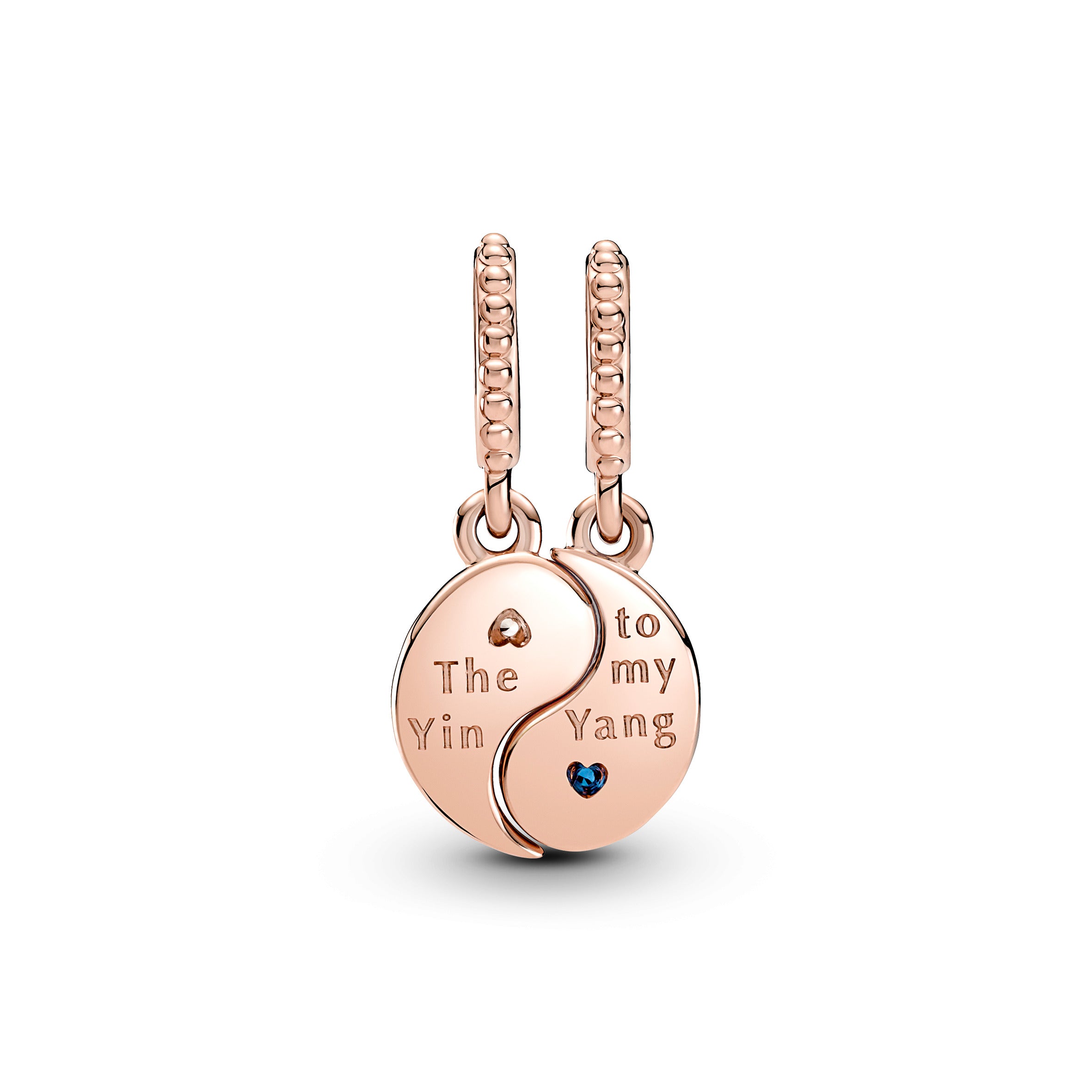 Yin And Yang 14K Rose Gold-Plated Splitable Dangle With Clear Cz, True Blue Crystal, Shimmering Silver White And Blue Enamel