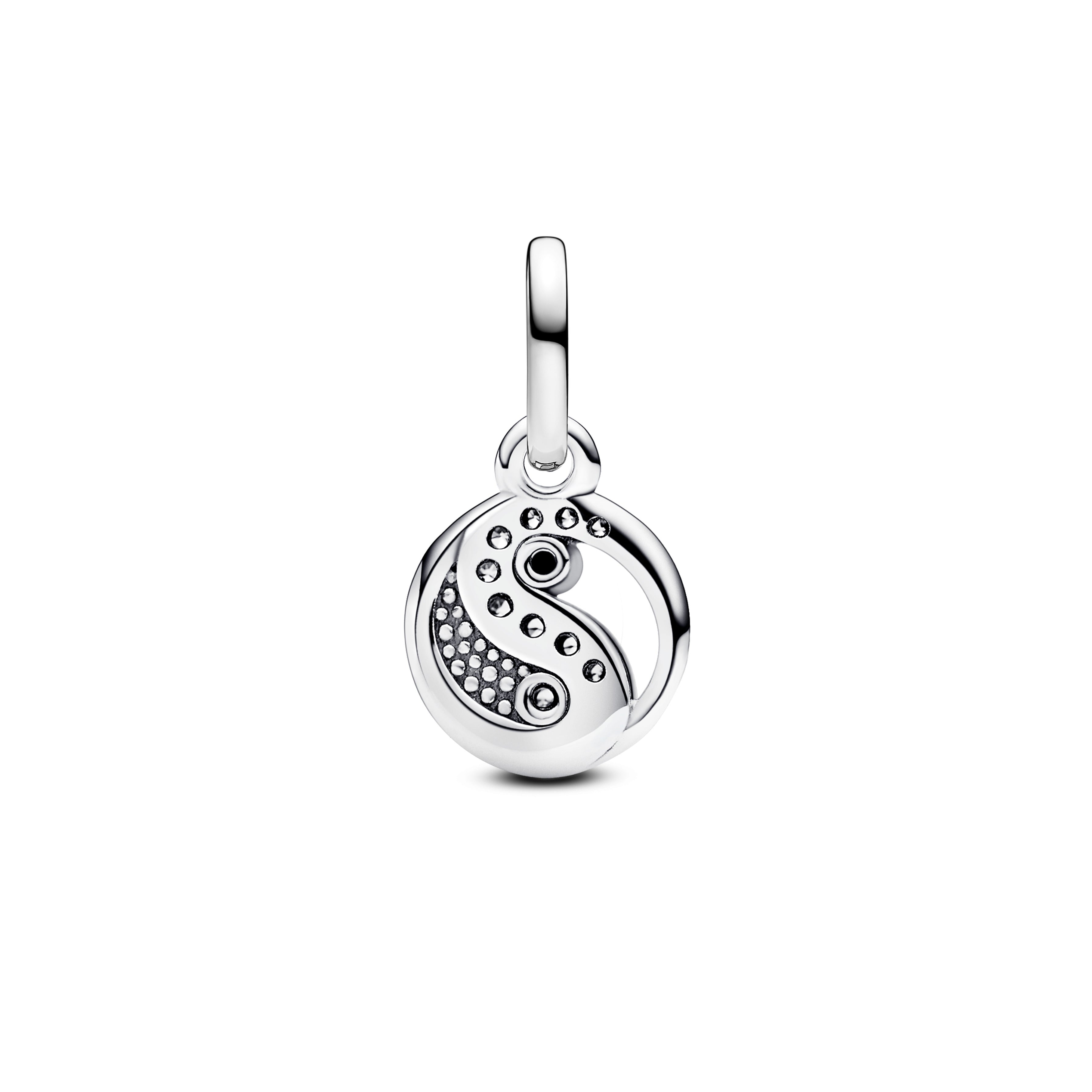 Yin And Yang Sterling Silver Mini Dangle With Clear Cubic Zirconia, Black Crystal And Black Enamel