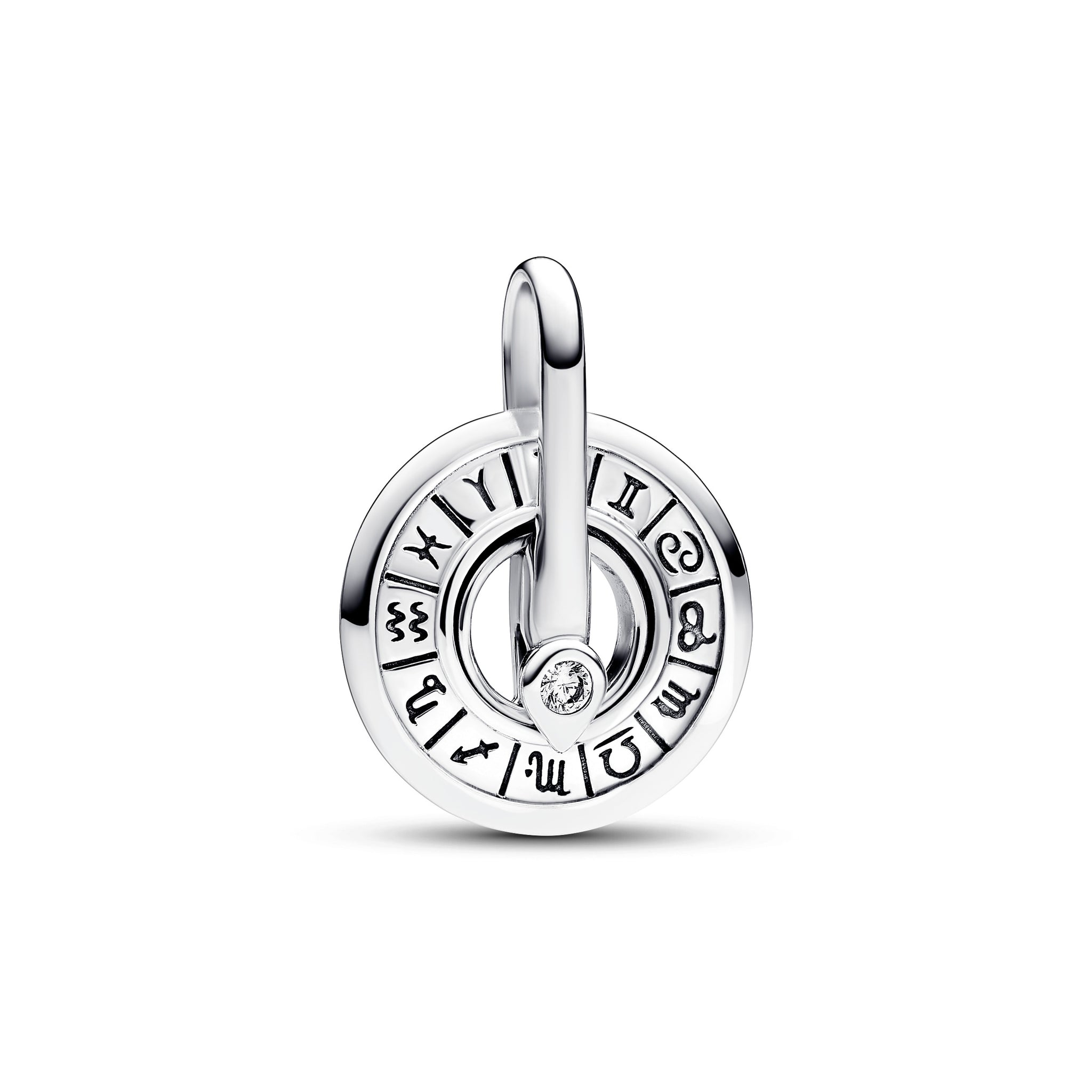 Zodiac Wheel Sterling Silver Medallion With Clear Cubic Zirconia