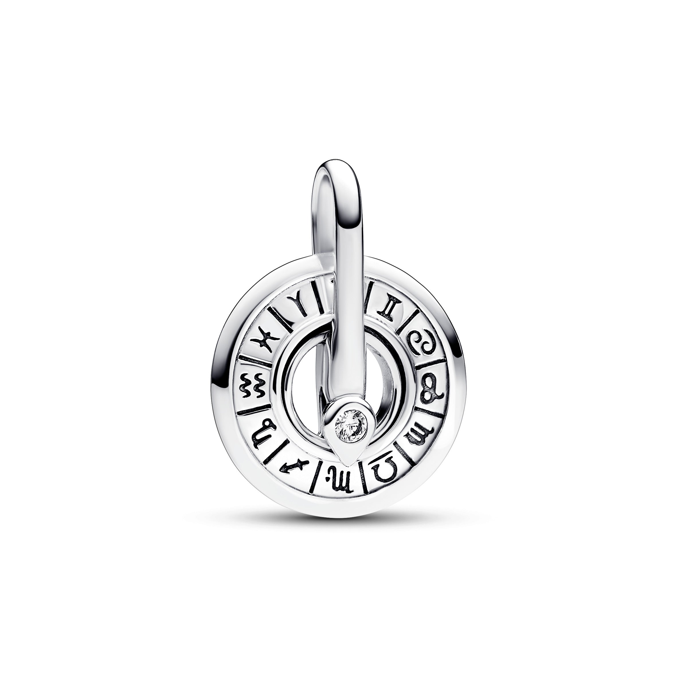 Zodiac Wheel Sterling Silver Medallion With Clear Cubic Zirconia
