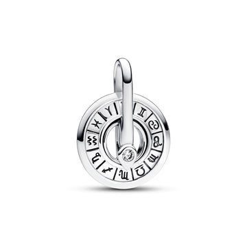 Zodiac Wheel Sterling Silver Medallion With Clear Cubic Zirconia