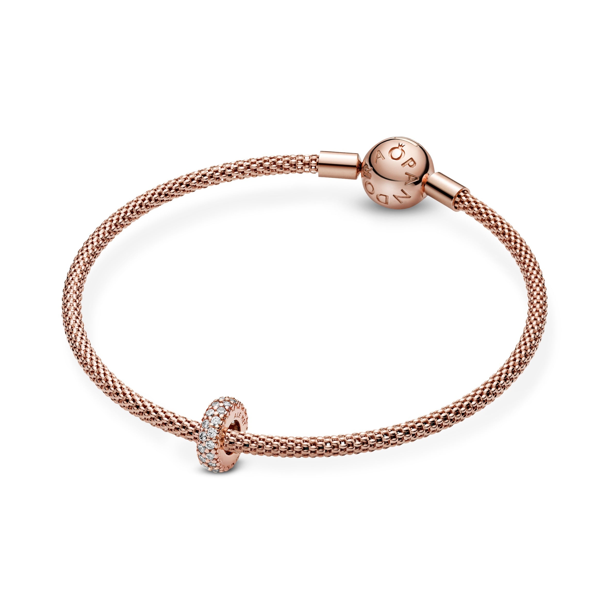 Abstract 14K Rose Gold-Plated Pave Spacer With Clear Cubic Zirconia