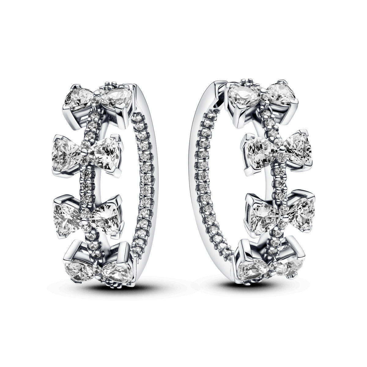 Bow Sterling Silver Hoop Earrings With Clear Cubic Zirconia