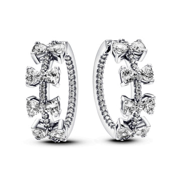 Bow Sterling Silver Hoop Earrings With Clear Cubic Zirconia