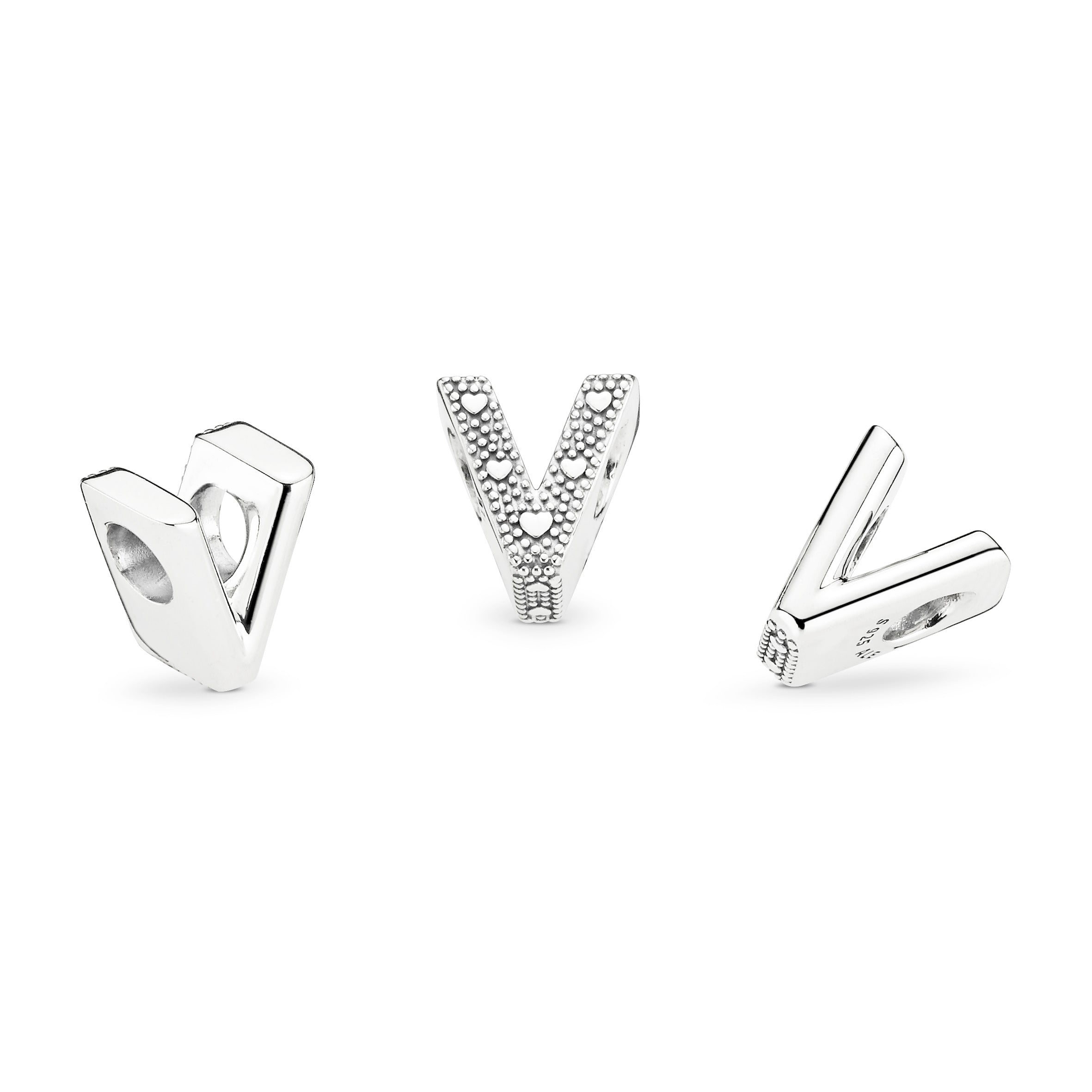 Letter V Silver Charm