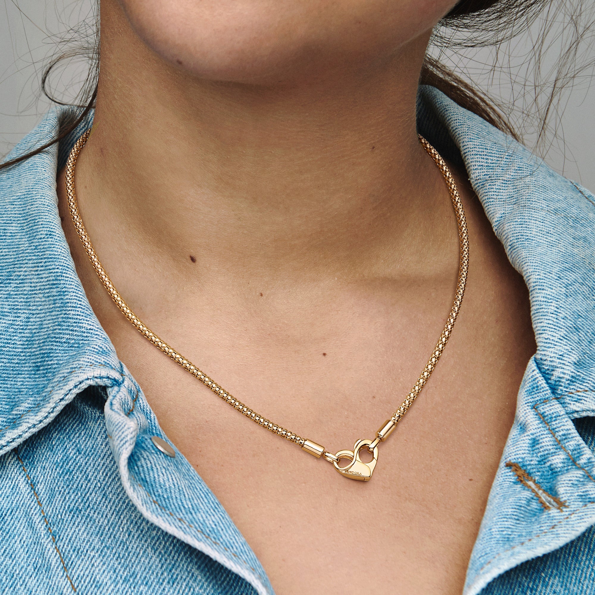 Studded Chain 14K Gold-Plated Necklace With Heart Clasp