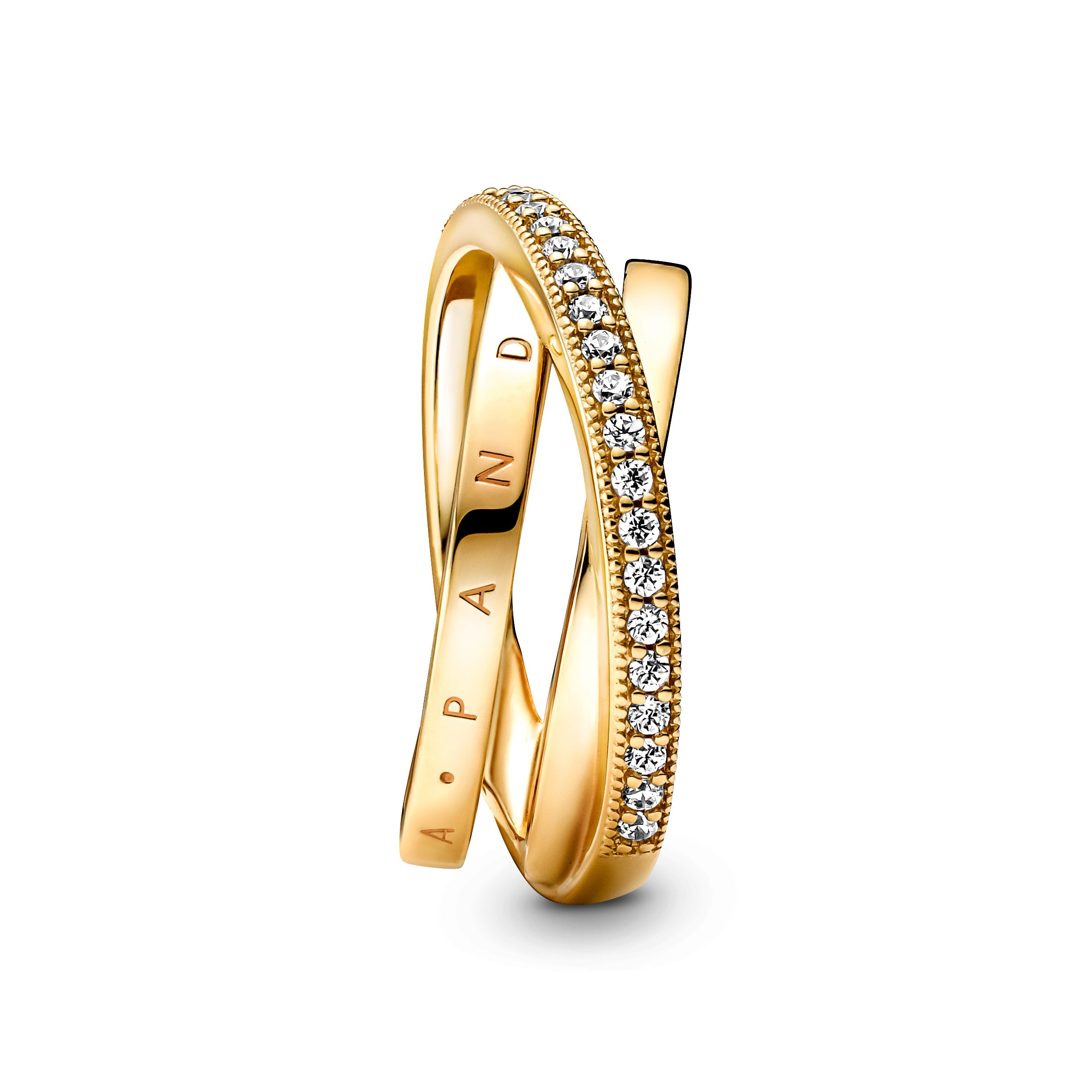Pandora Logo 14K Gold-Plated Ring With Clear Cubic Zirconia