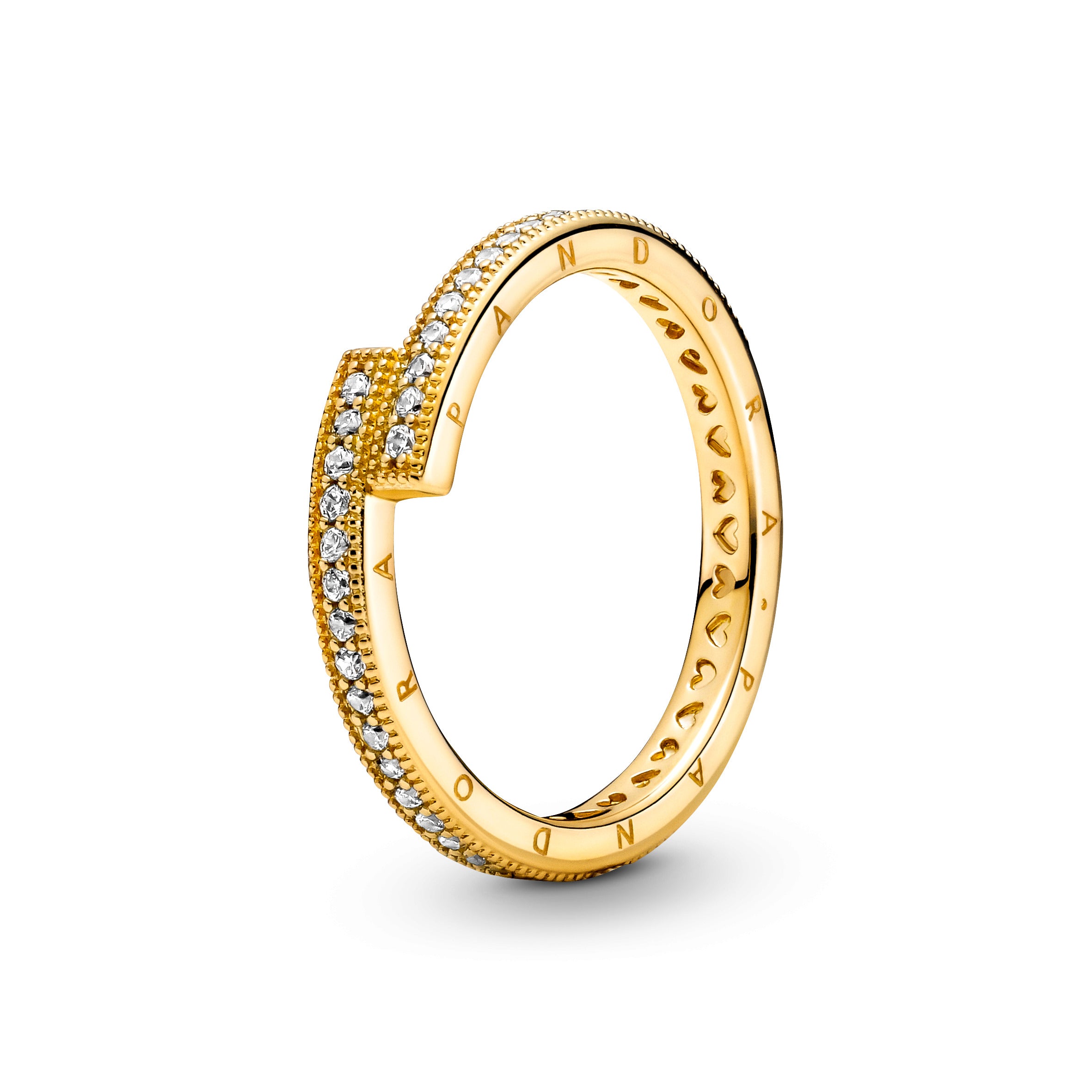 Pandora Logo 14K Gold-Plated Ring With Clear Cubic Zirconia