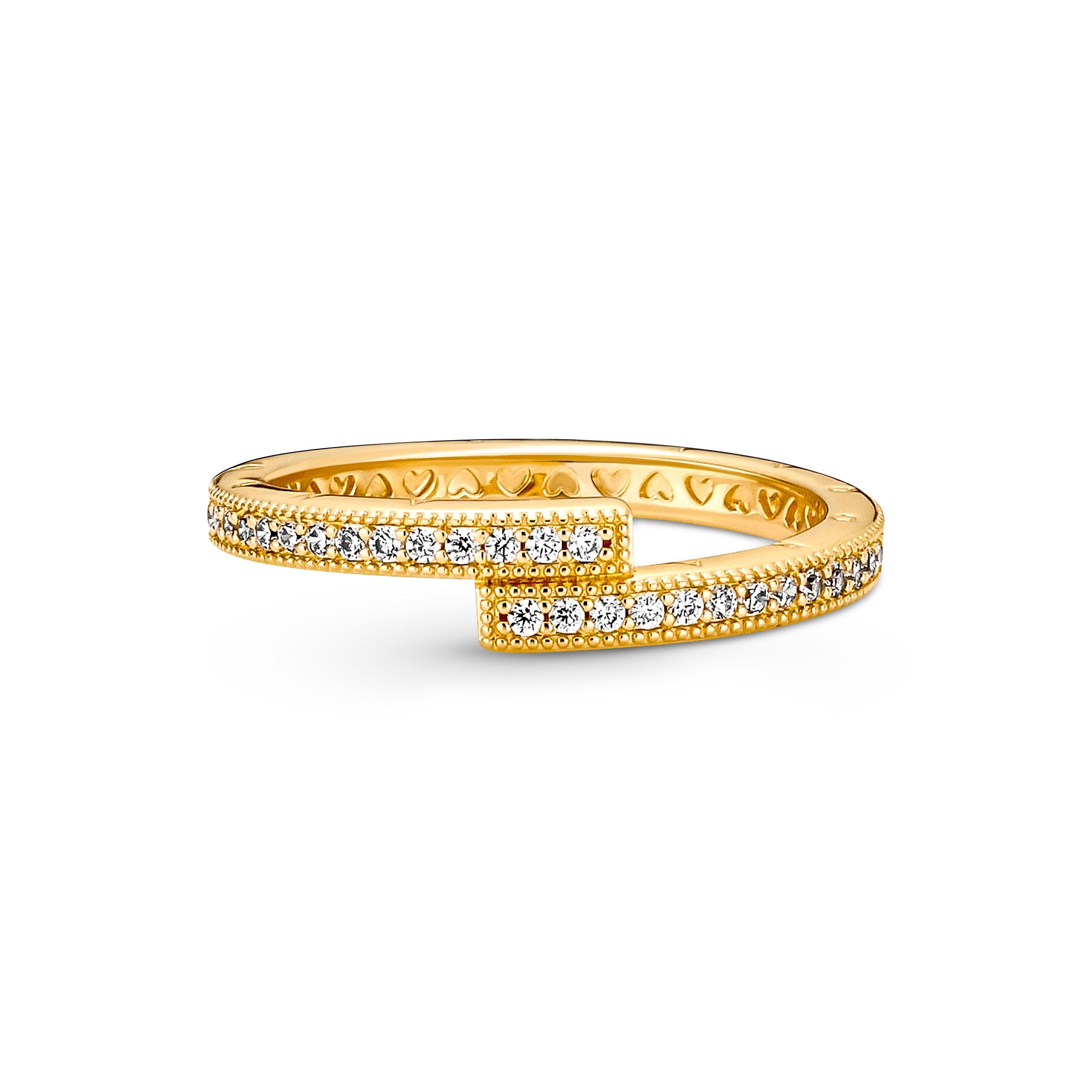 Pandora Logo 14K Gold-Plated Ring With Clear Cubic Zirconia