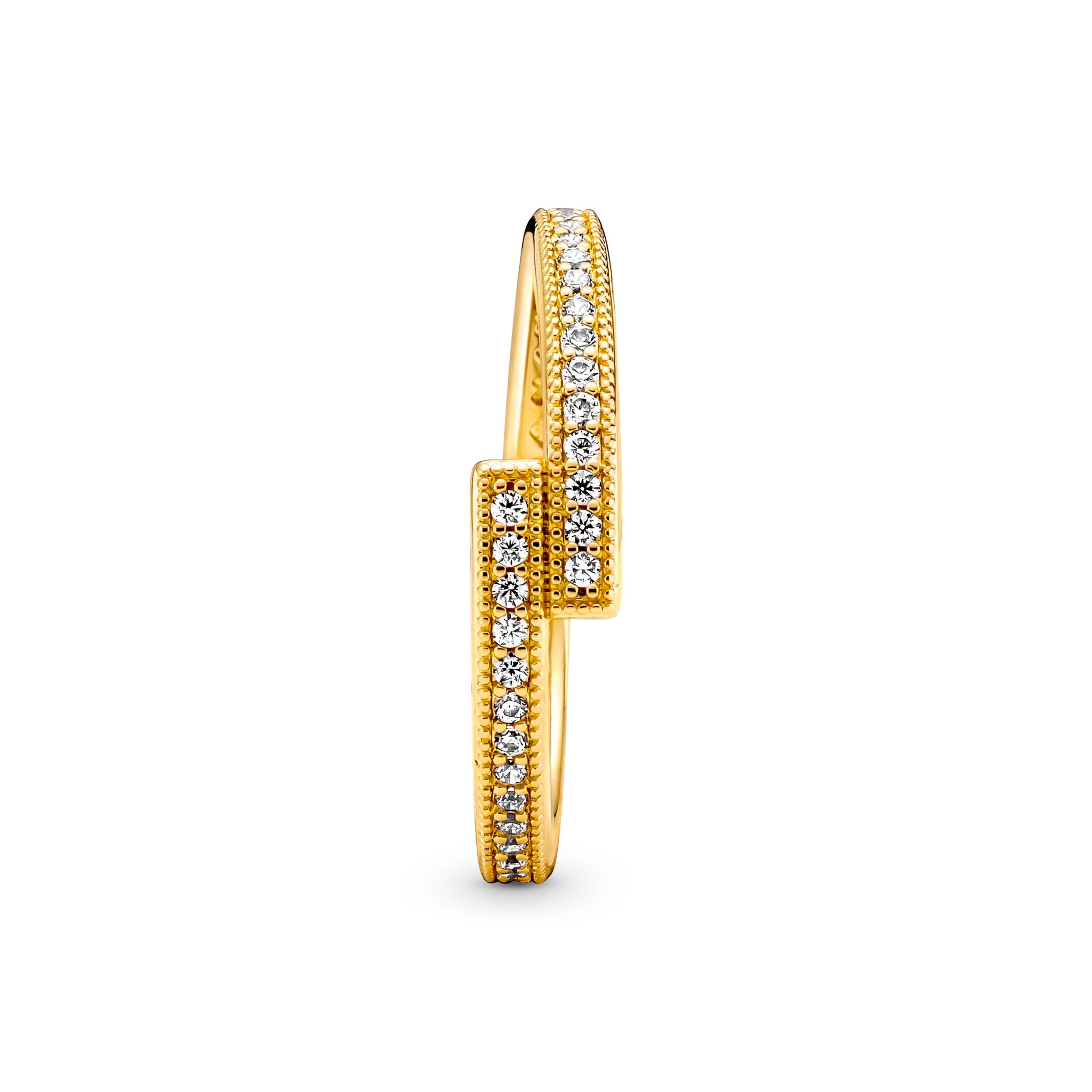 Pandora Logo 14K Gold-Plated Ring With Clear Cubic Zirconia