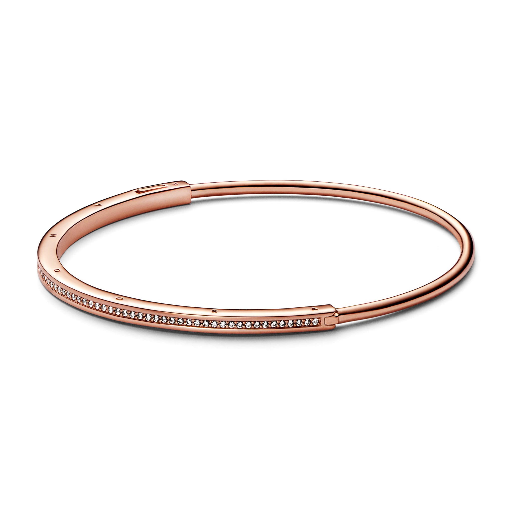 Pandora Logo 14K Rose Gold-Plated Bangle With Clear Cubic Zirconia