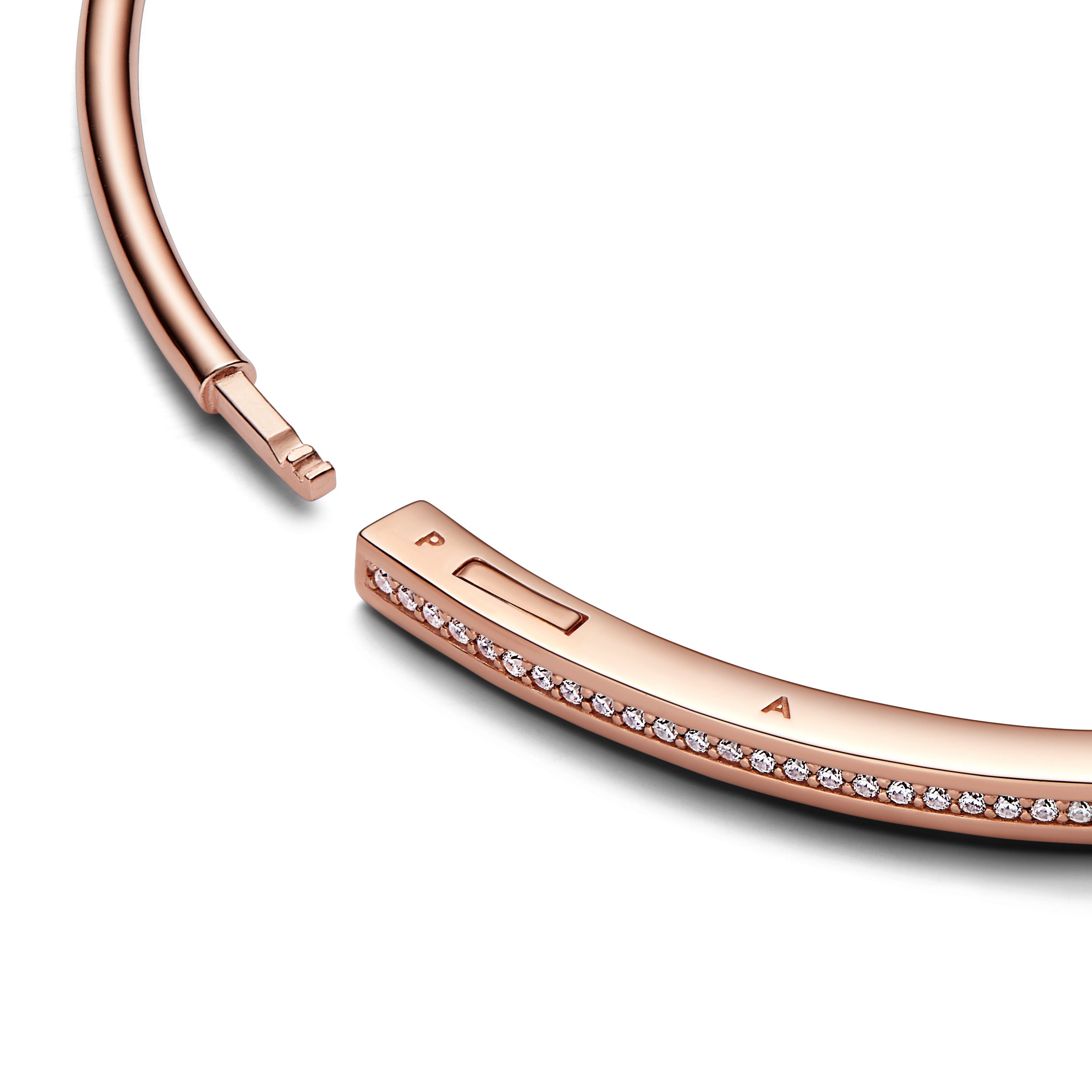 Pandora Logo 14K Rose Gold-Plated Bangle With Clear Cubic Zirconia