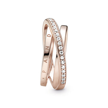 Pandora Logo 14K Rose Gold-Plated Ring With Clear Cubic Zirconia