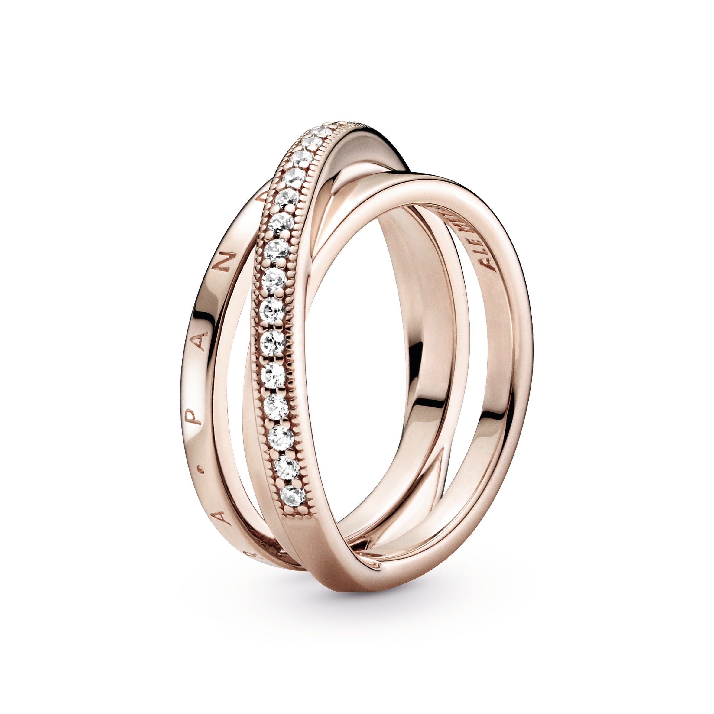 Pandora Logo 14K Rose Gold-Plated Ring With Clear Cubic Zirconia