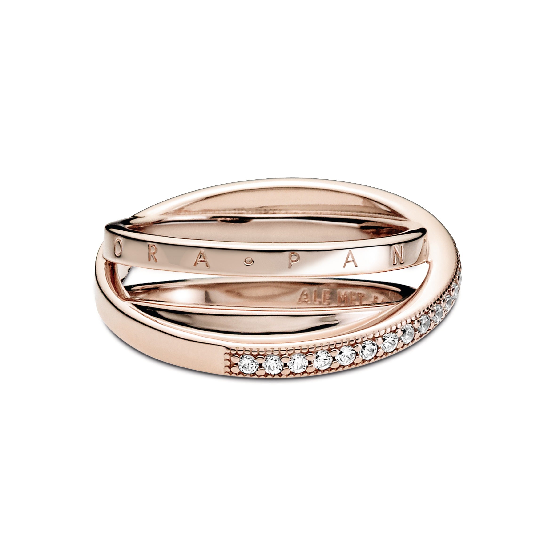 Pandora Logo 14K Rose Gold-Plated Ring With Clear Cubic Zirconia
