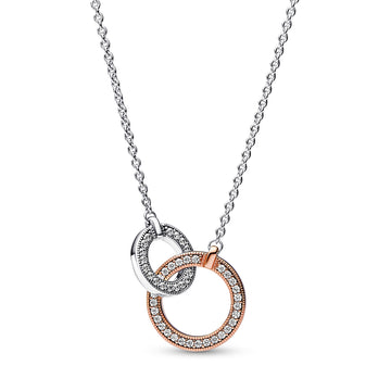 Pandora Logo Intertwined Circle Sterling Silver And 14K Rose Gold-Plated Collier With Clear Cubic Zirconia