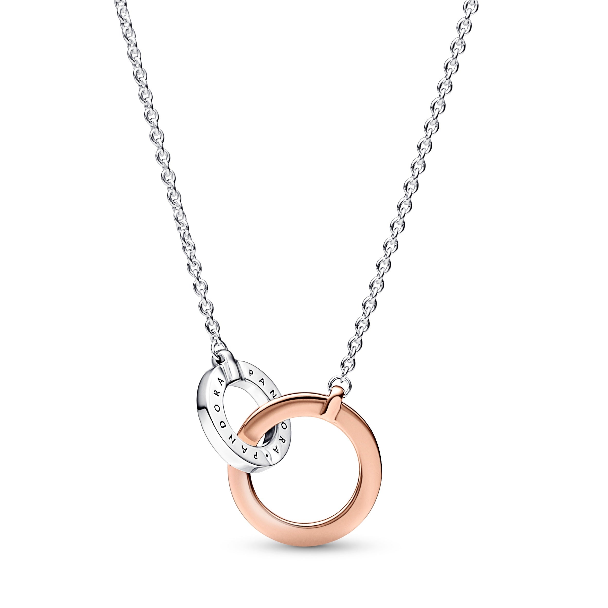 Pandora Logo Intertwined Circle Sterling Silver And 14K Rose Gold-Plated Collier With Clear Cubic Zirconia
