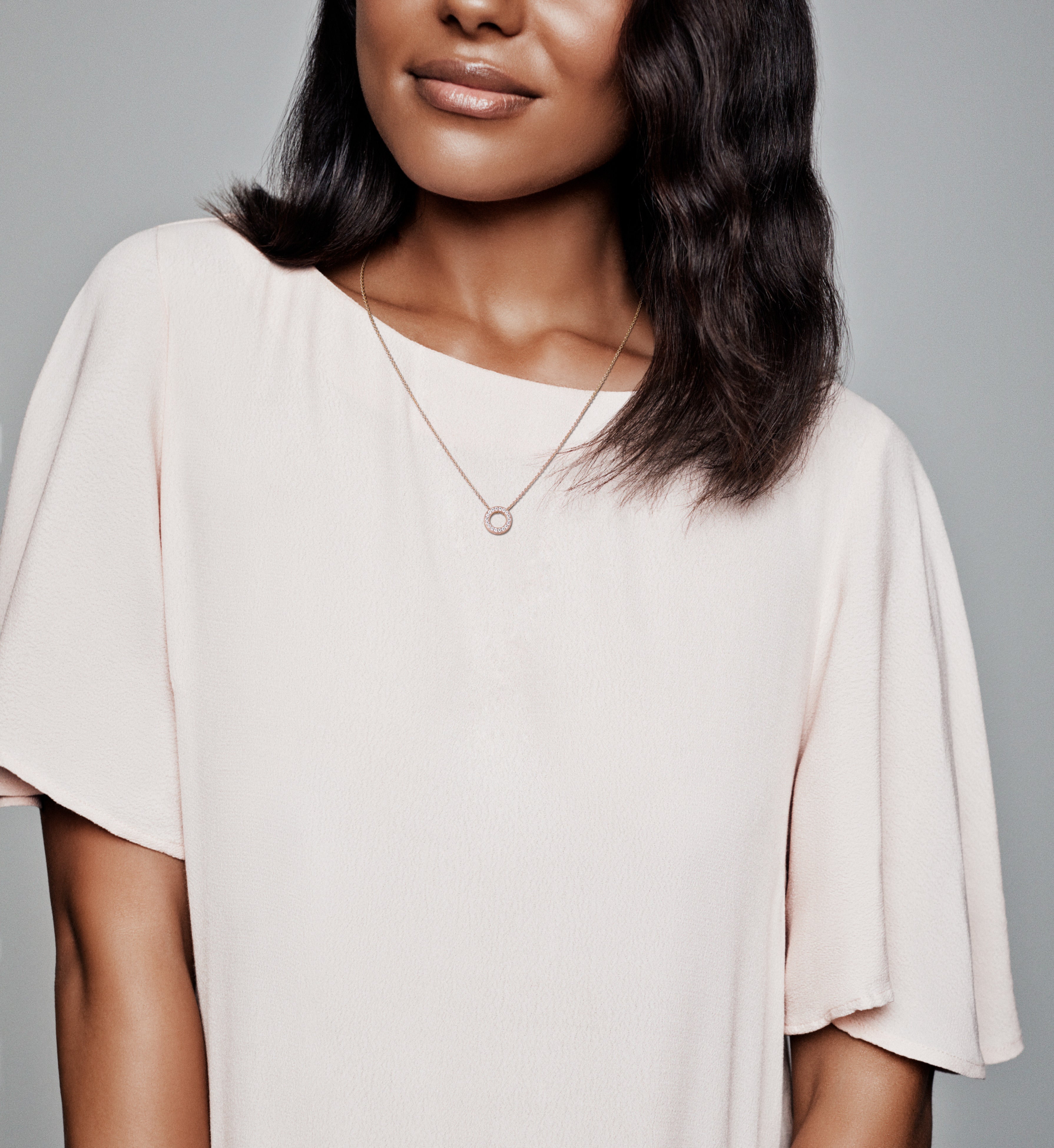 Pandora Logo Reversible 14K Rose Gold-Plated Collier With Clear Cubic Zirconia