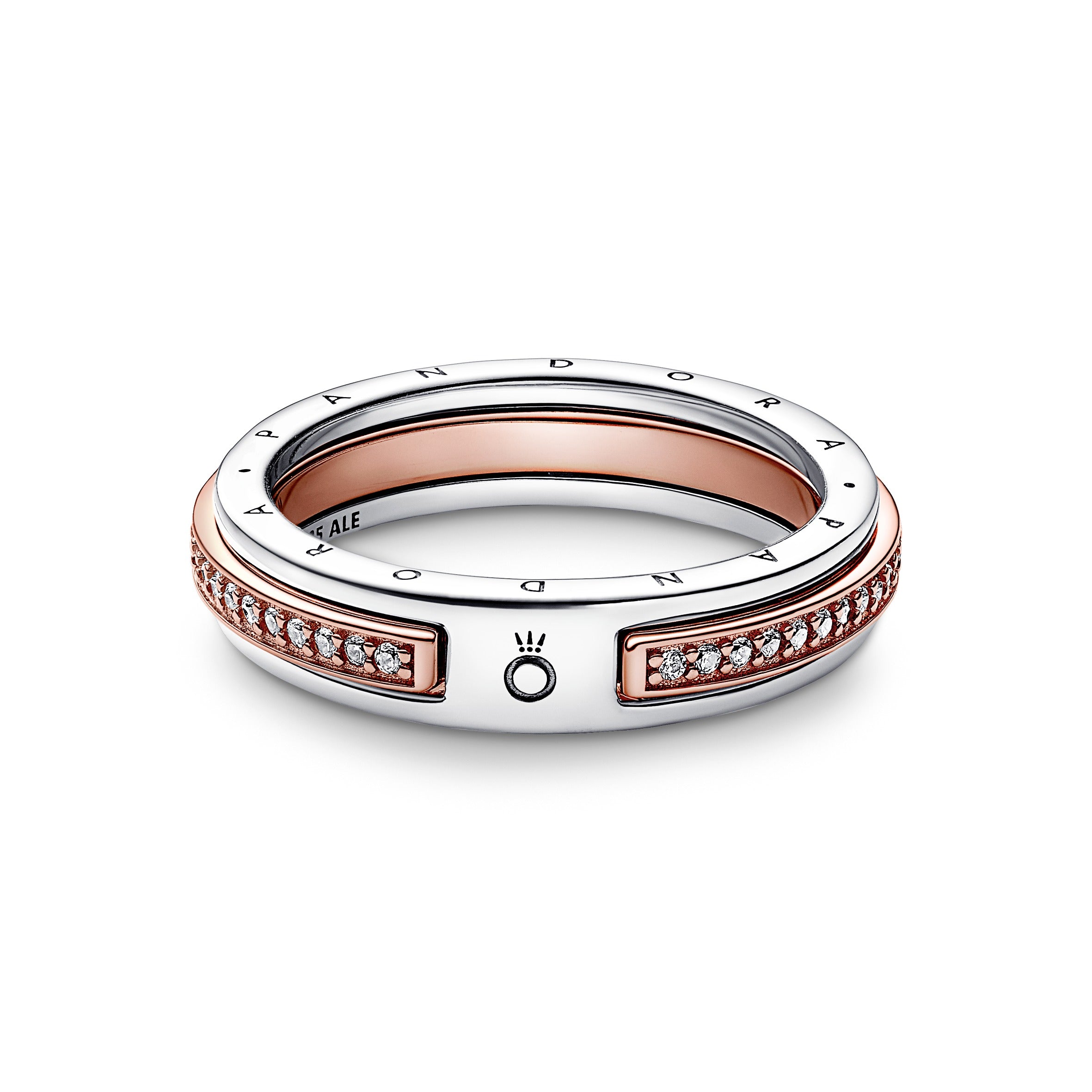 Pandora Logo Sterling Silver And 14K Rose Gold-Plated Ring With Clear Cubic Zirconia