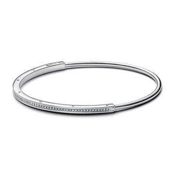 Pandora Logo Sterling Silver Bangle With Clear Cubic Zirconia