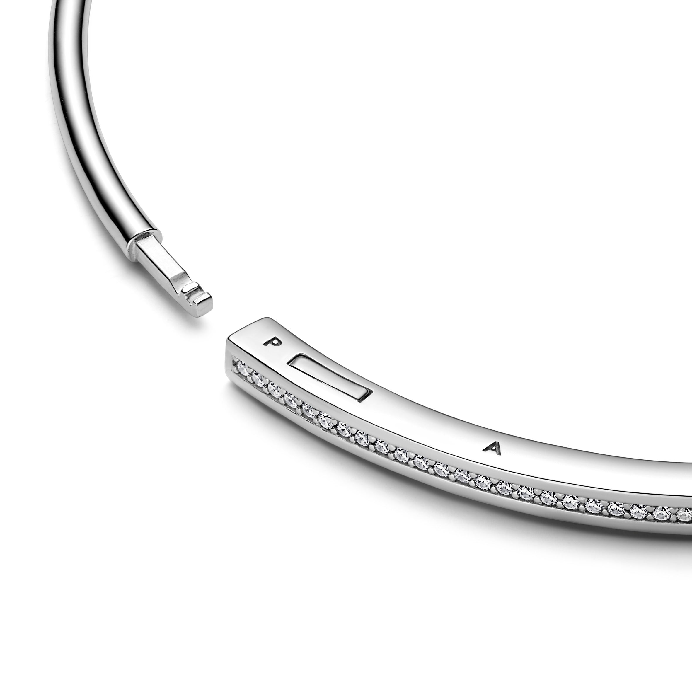 Pandora Logo Sterling Silver Bangle With Clear Cubic Zirconia